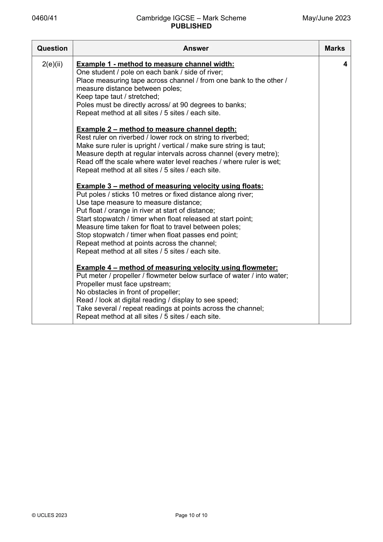 Mark scheme, page 10 of 10