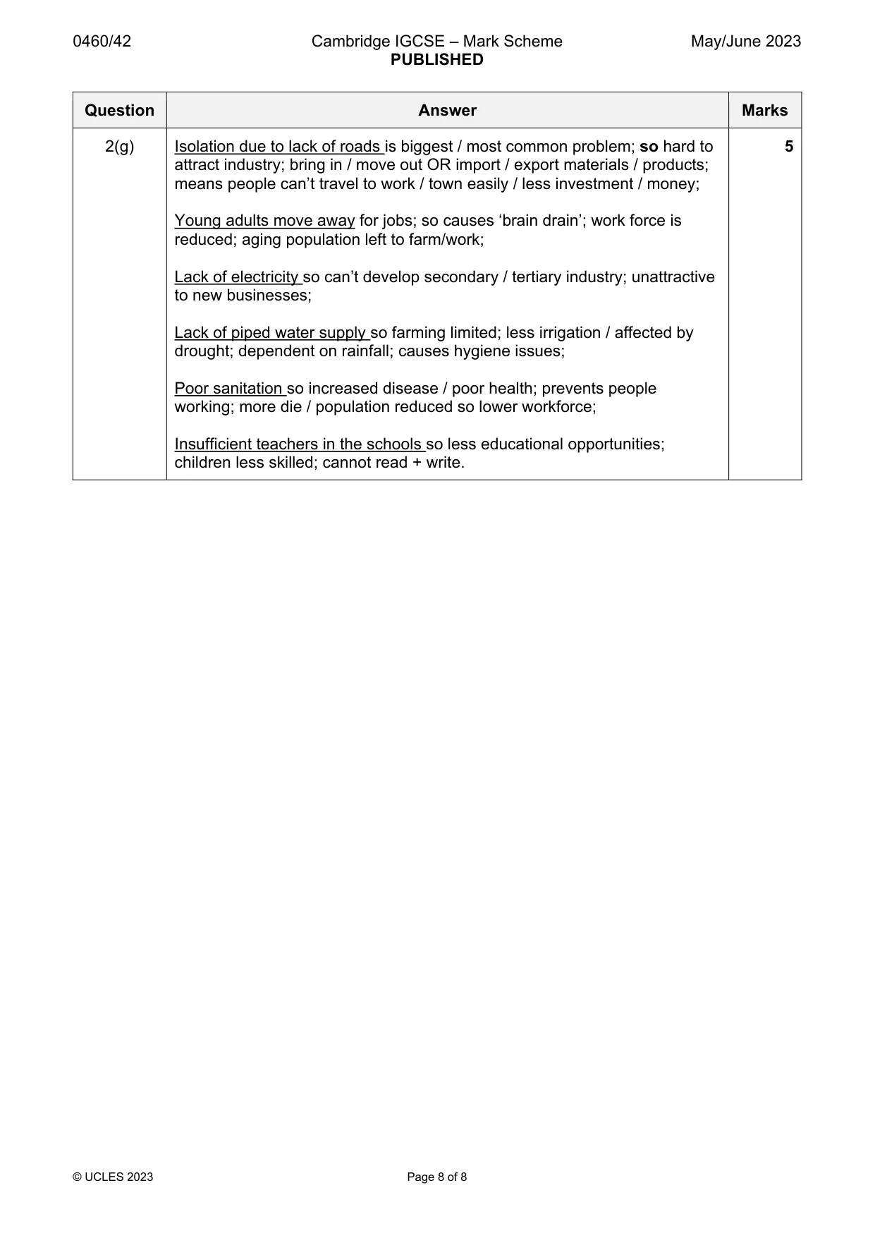 Mark scheme, page 8 of 8