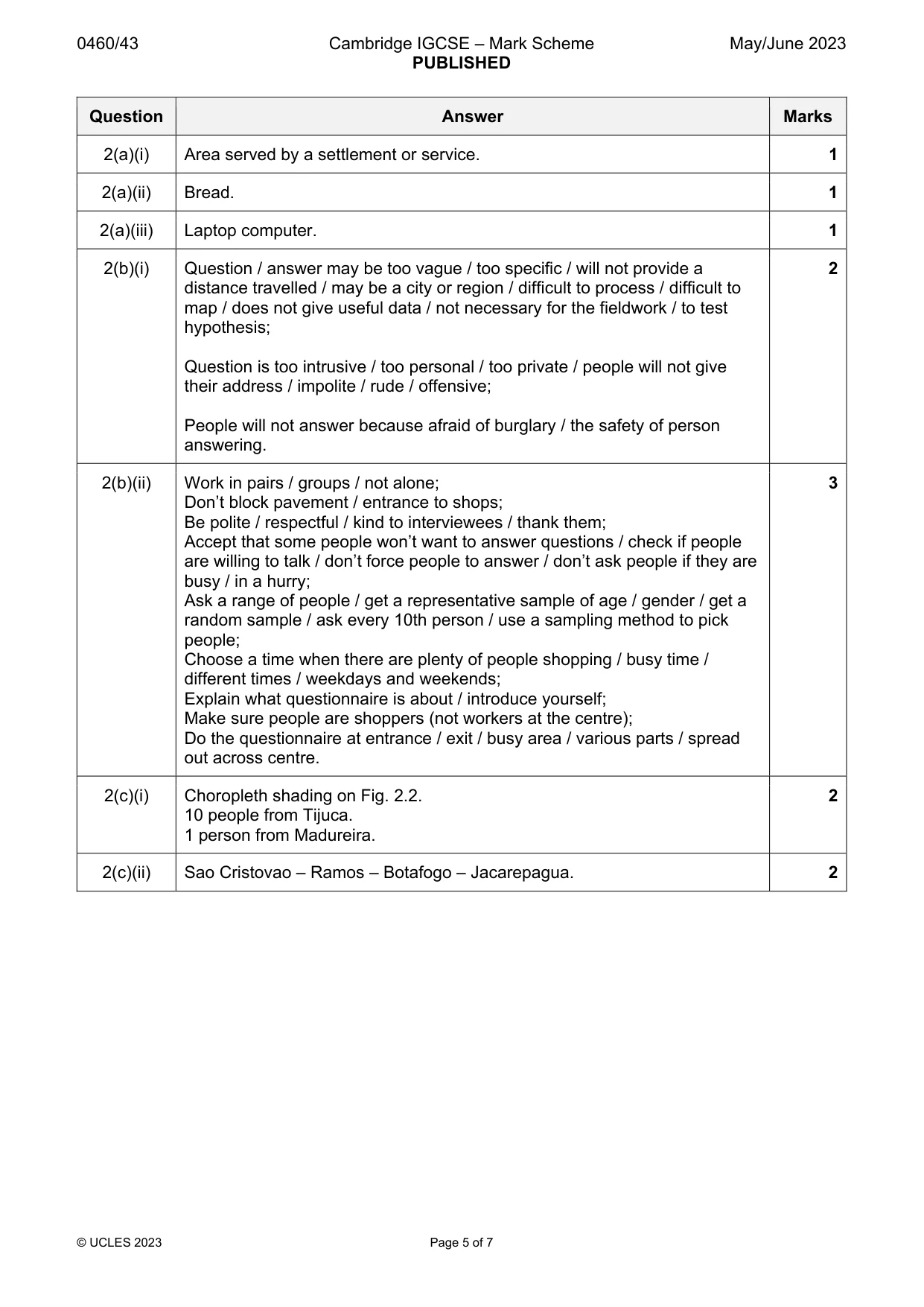 Mark scheme, page 5 of 7