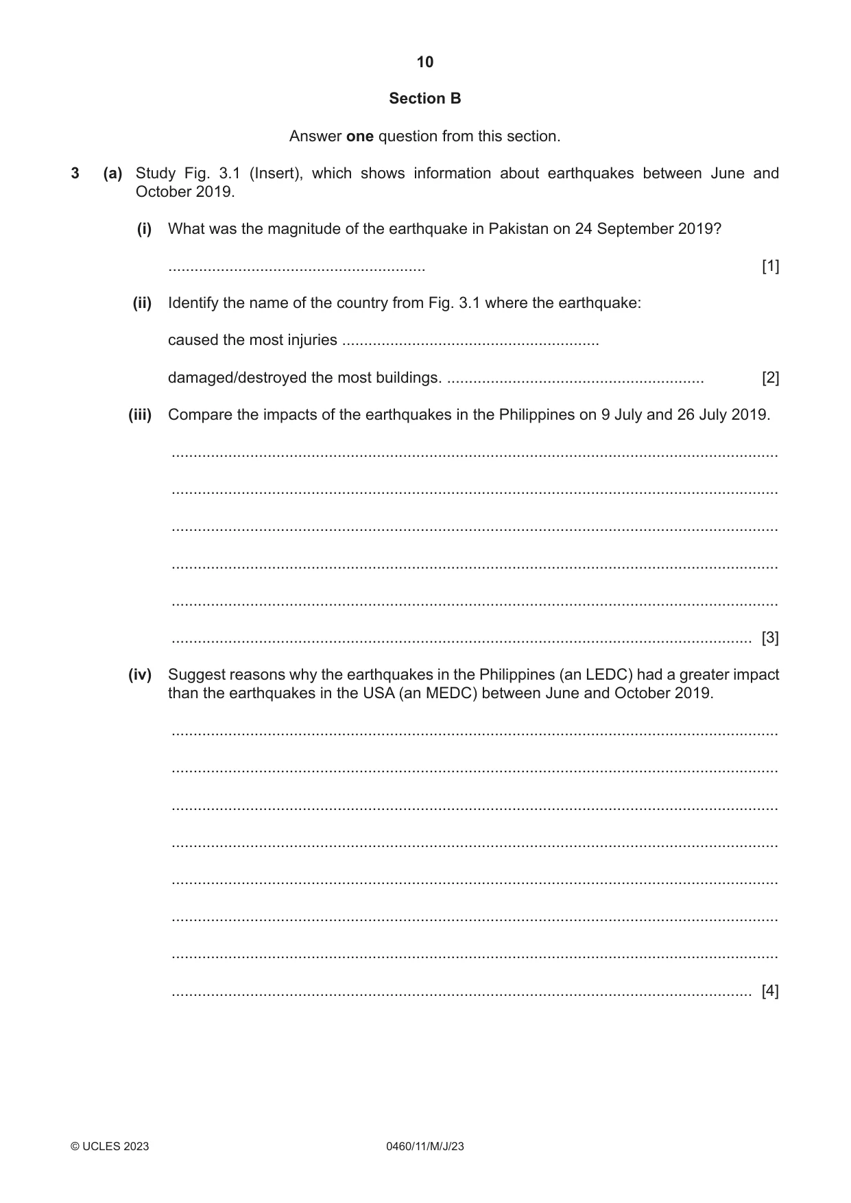 Cambridge IGCSE Geography 0460 2023 May/June Paper 1 · Variant 1 question paper, page 10 of 24