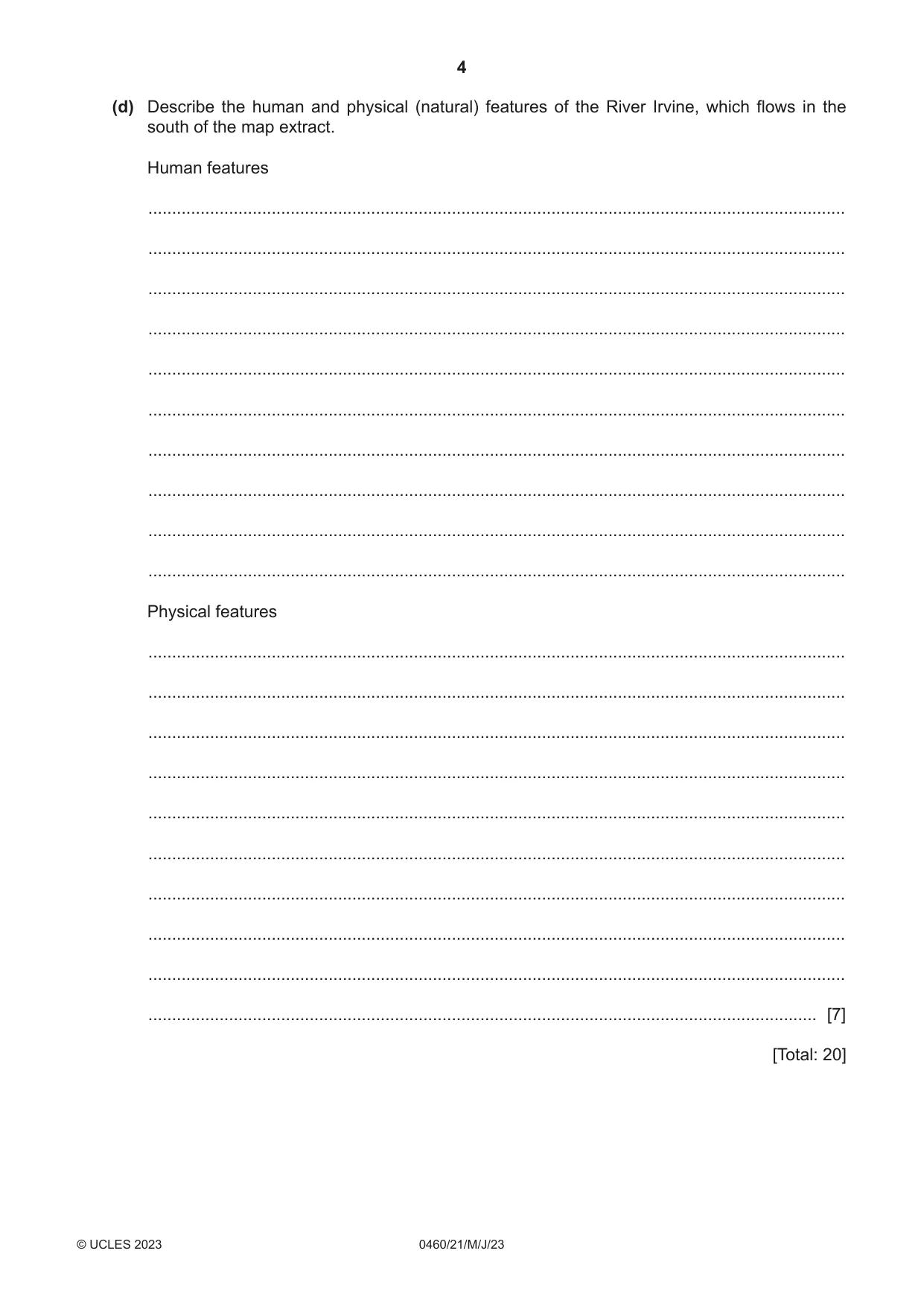 Cambridge IGCSE Geography 0460 2023 May/June Paper 2 · Variant 1 question paper, page 4 of 20