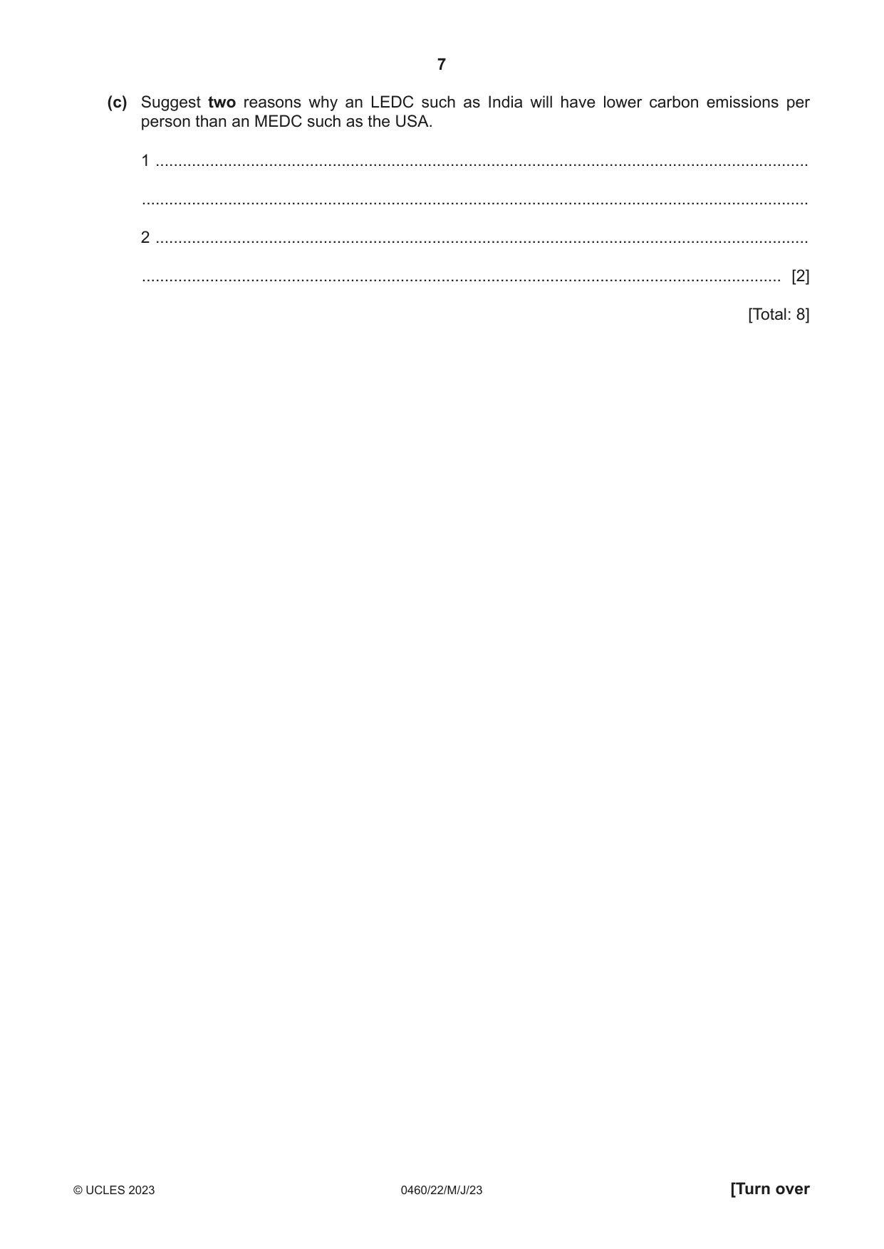 Cambridge IGCSE Geography 0460 2023 May/June Paper 2 · Variant 2 question paper, page 7 of 16