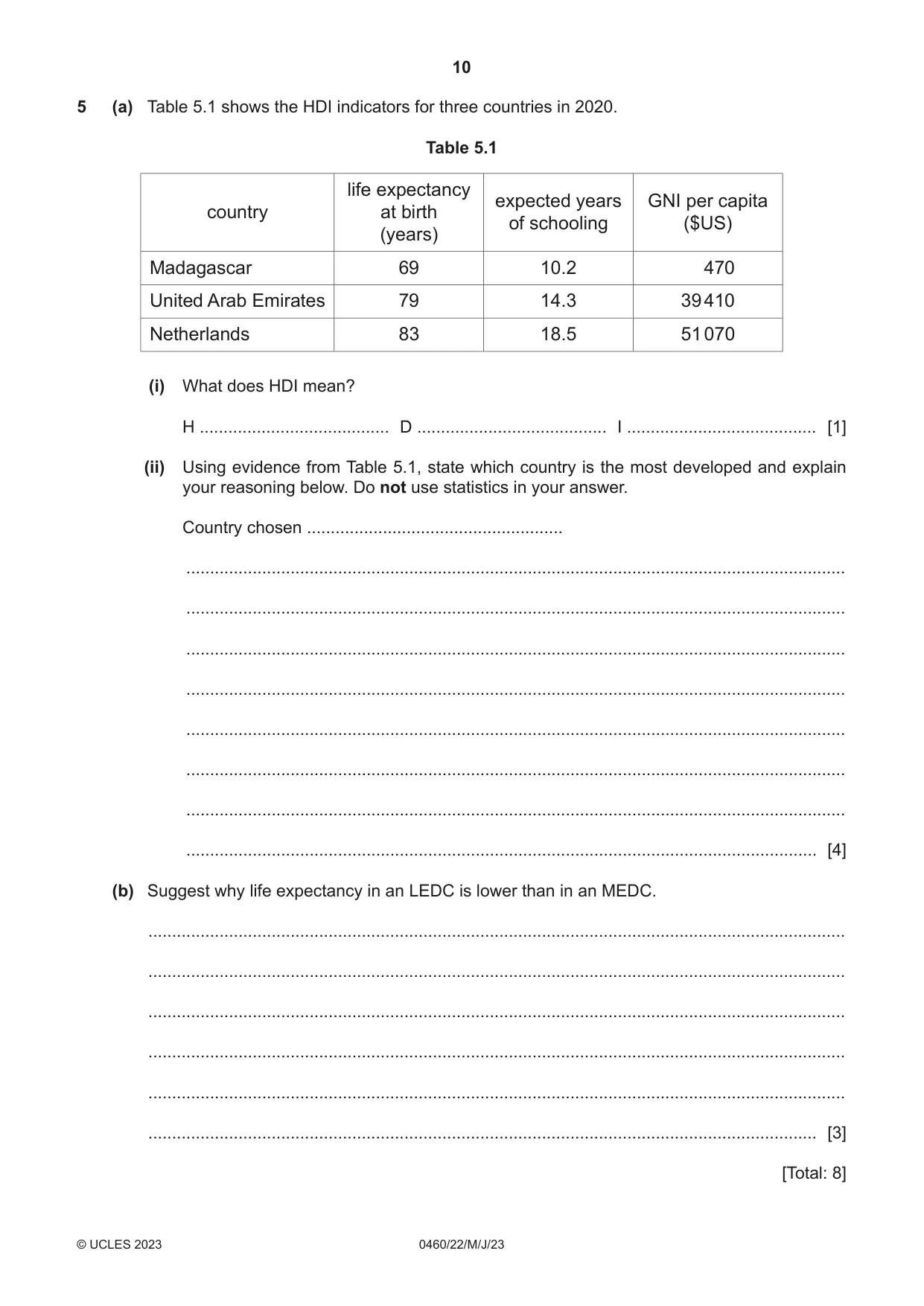 Cambridge IGCSE Geography 0460 2023 May/June Paper 2 · Variant 2 question paper, page 10 of 16