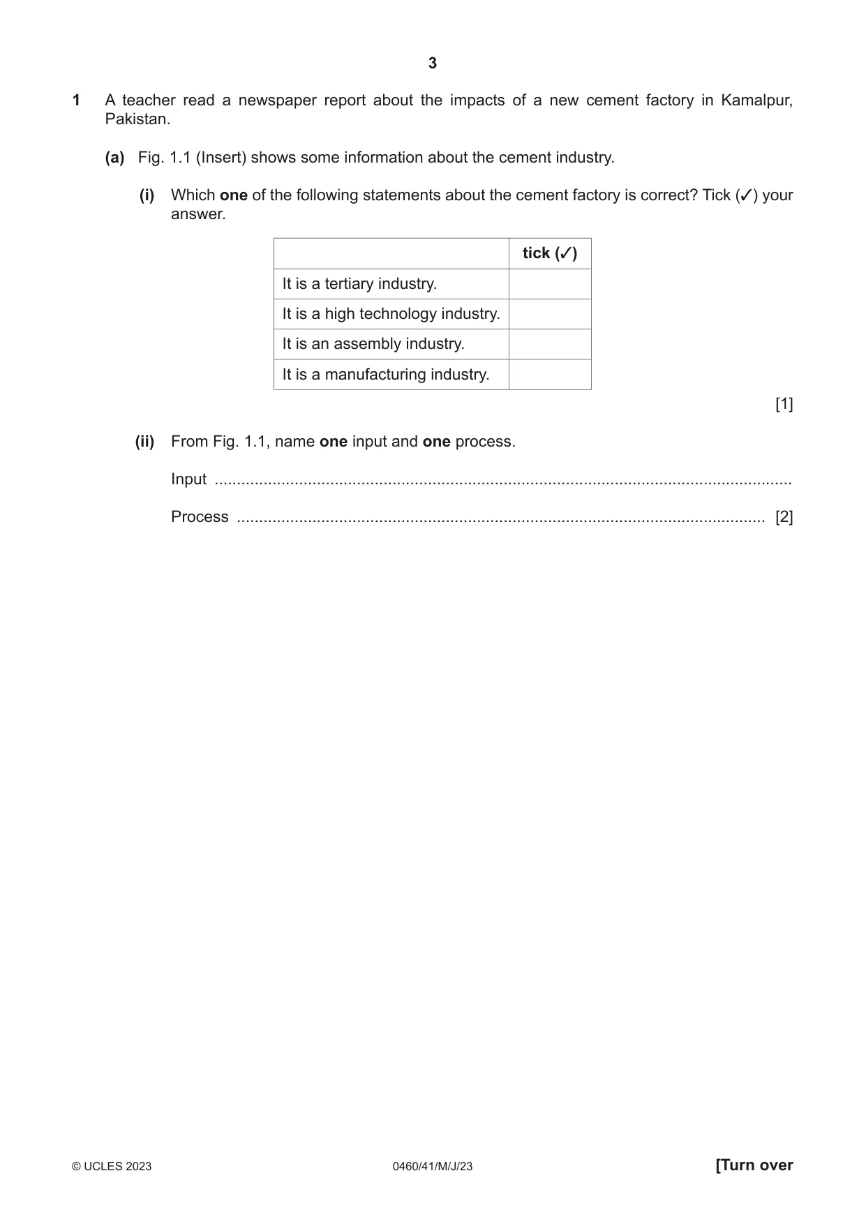 Cambridge IGCSE Geography 0460 2023 May/June Paper 4 · Variant 1 question paper, page 3 of 20