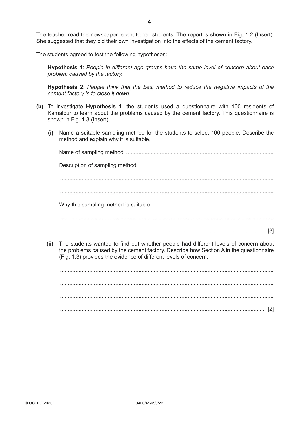 Cambridge IGCSE Geography 0460 2023 May/June Paper 4 · Variant 1 question paper, page 4 of 20