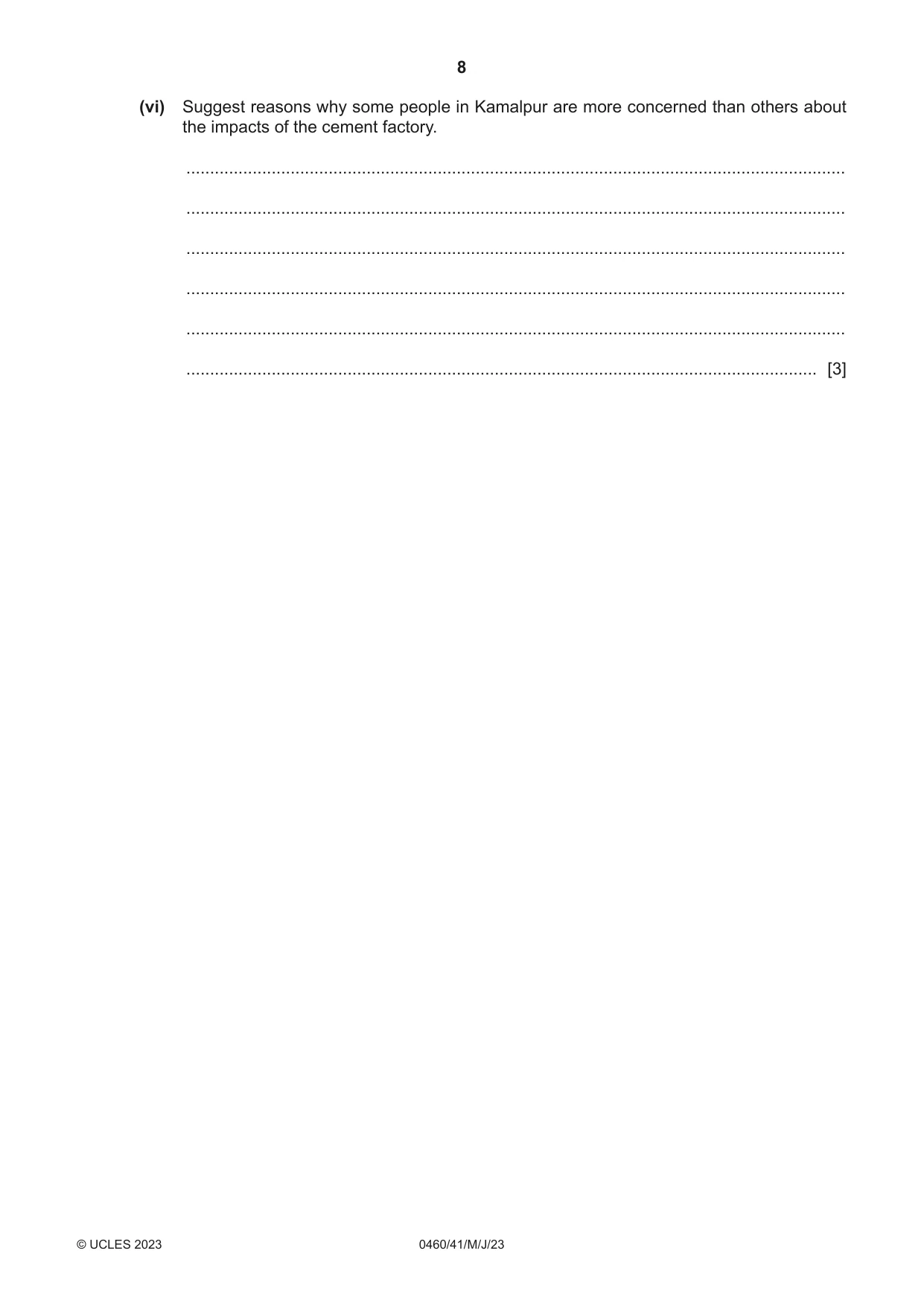 Cambridge IGCSE Geography 0460 2023 May/June Paper 4 · Variant 1 question paper, page 8 of 20