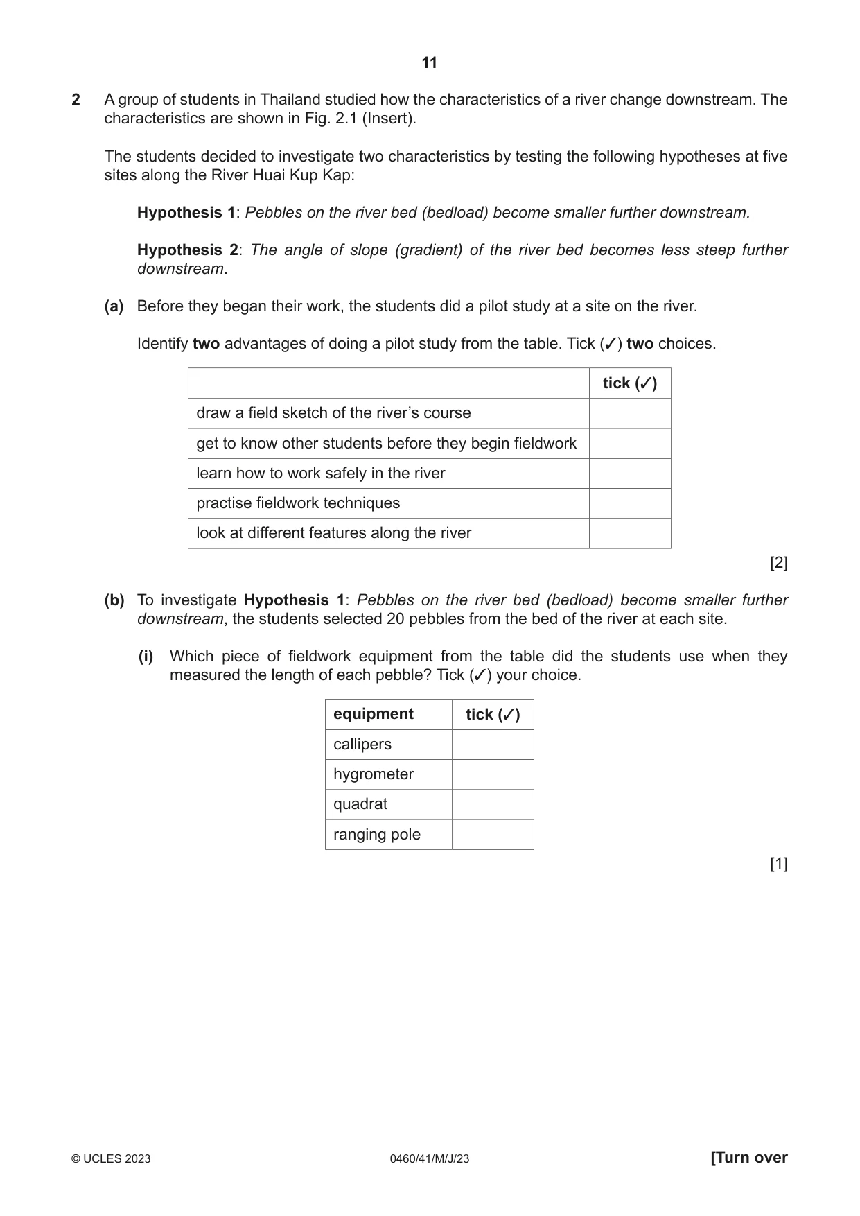 Cambridge IGCSE Geography 0460 2023 May/June Paper 4 · Variant 1 question paper, page 11 of 20