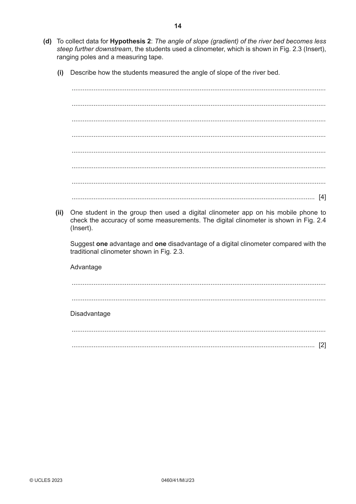 Cambridge IGCSE Geography 0460 2023 May/June Paper 4 · Variant 1 question paper, page 14 of 20