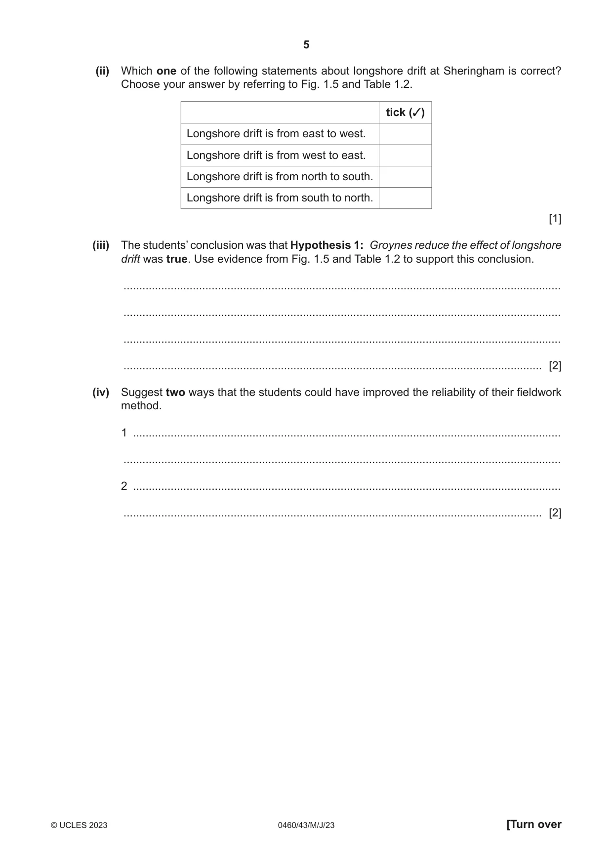Cambridge IGCSE Geography 0460 2023 May/June Paper 4 · Variant 3 question paper, page 5 of 20