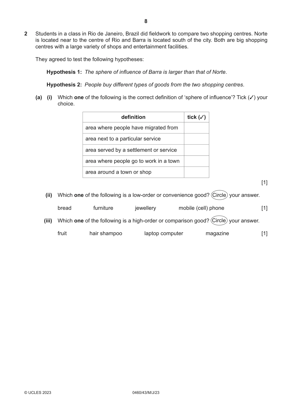Cambridge IGCSE Geography 0460 2023 May/June Paper 4 · Variant 3 question paper, page 8 of 20