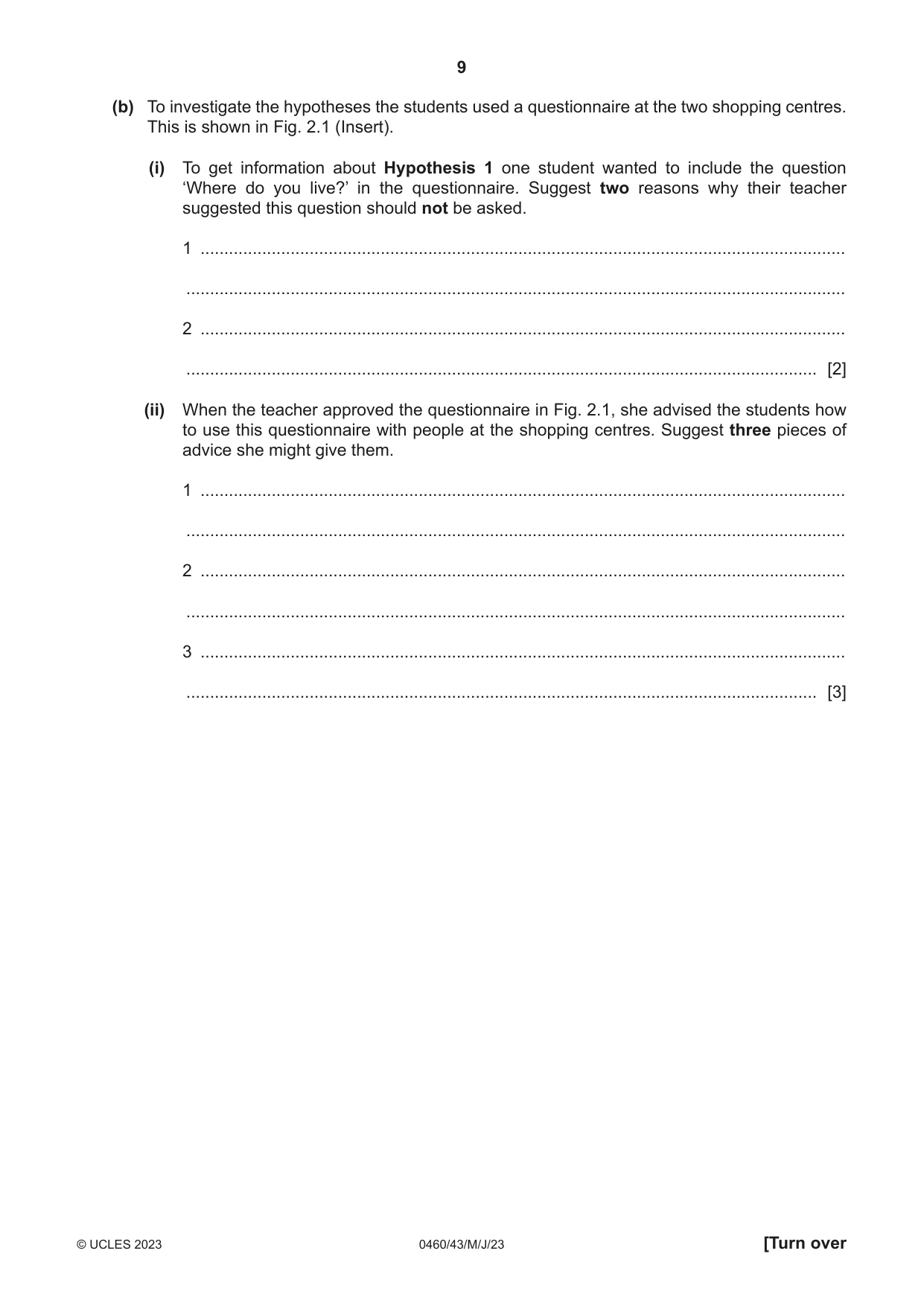 Cambridge IGCSE Geography 0460 2023 May/June Paper 4 · Variant 3 question paper, page 9 of 20