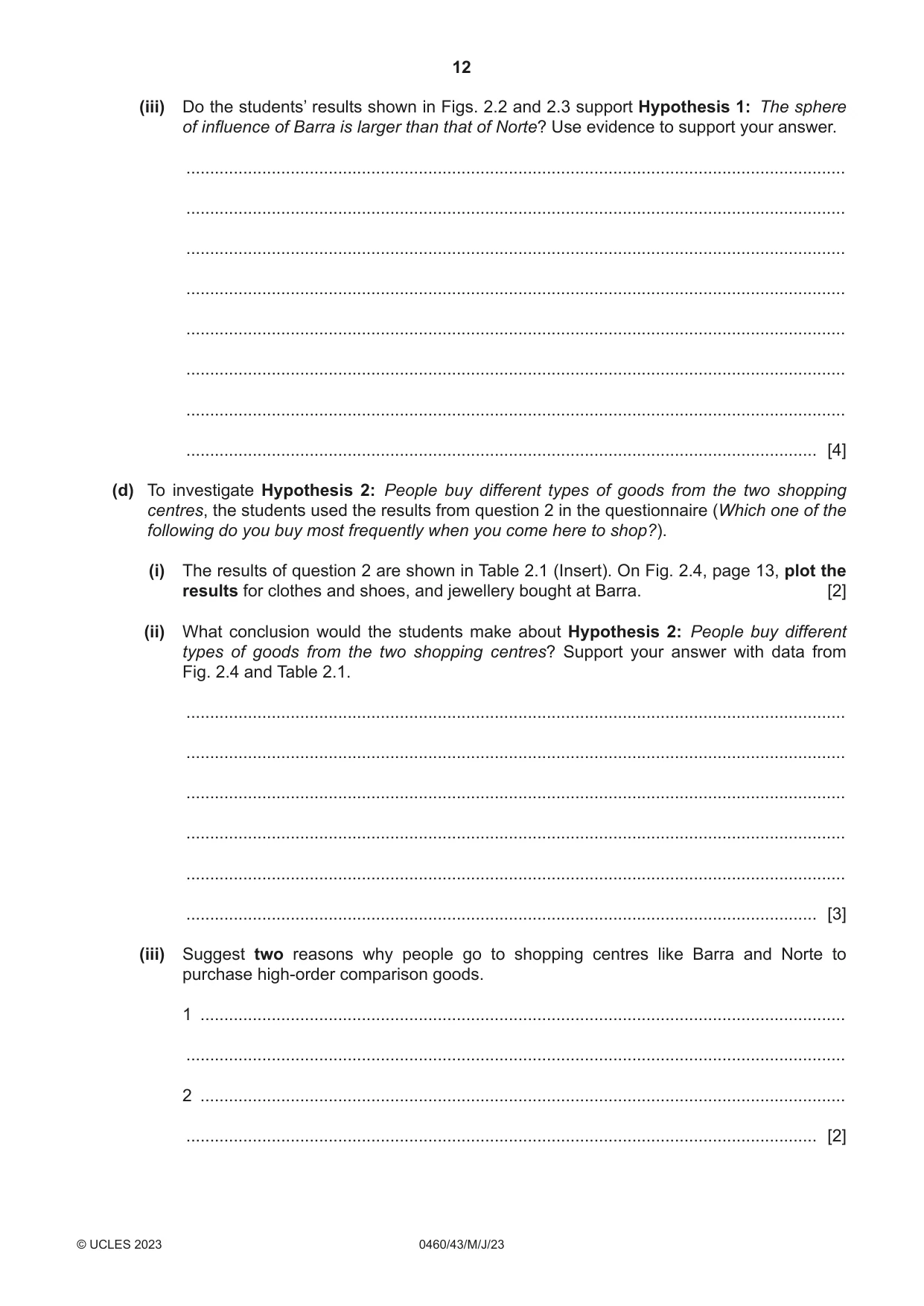 Cambridge IGCSE Geography 0460 2023 May/June Paper 4 · Variant 3 question paper, page 12 of 20