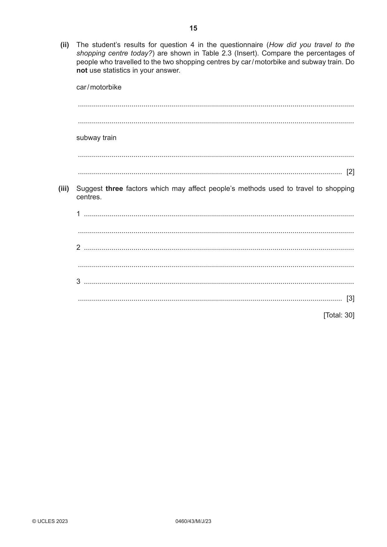 Cambridge IGCSE Geography 0460 2023 May/June Paper 4 · Variant 3 question paper, page 15 of 20