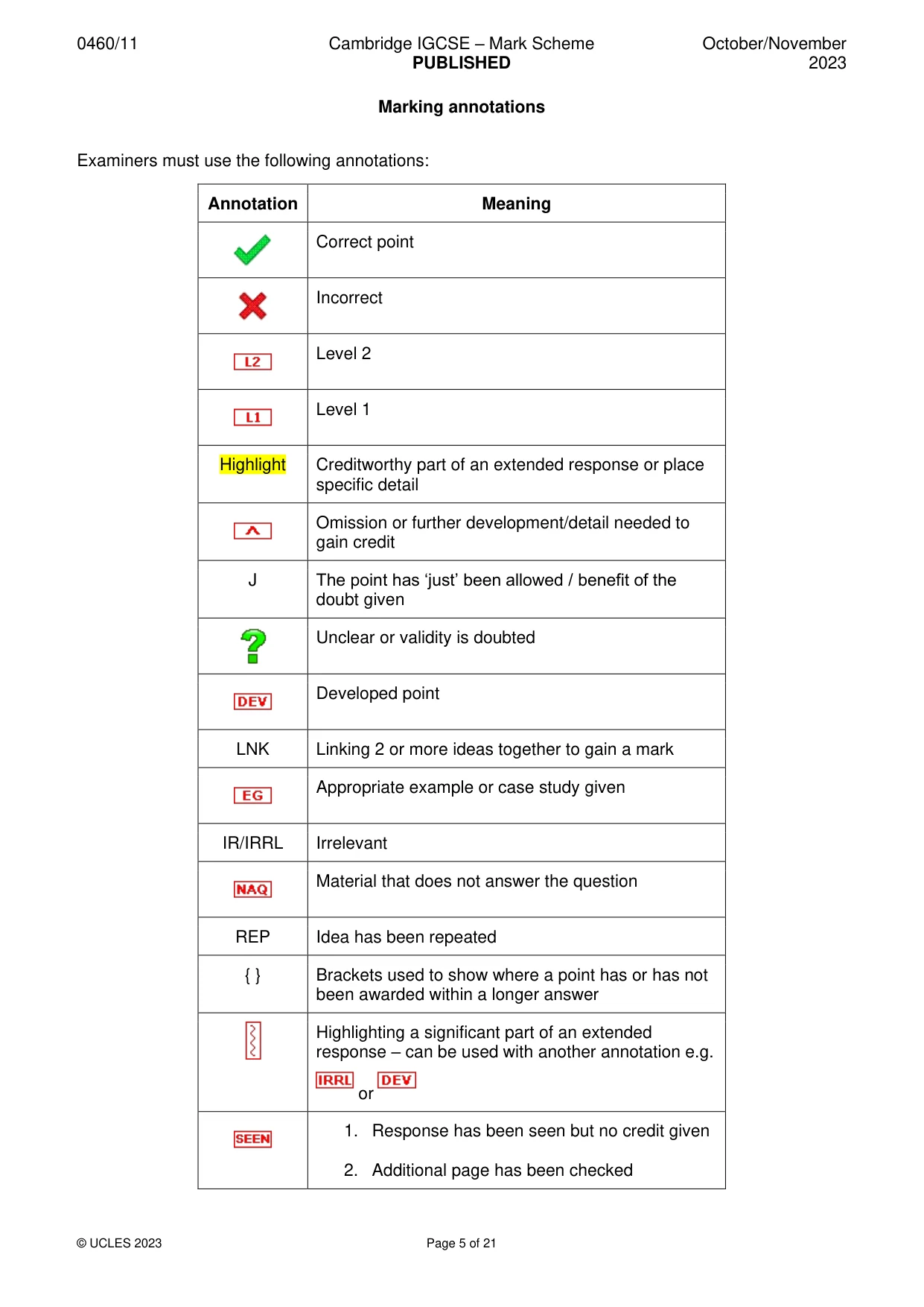 Mark scheme, page 5 of 21