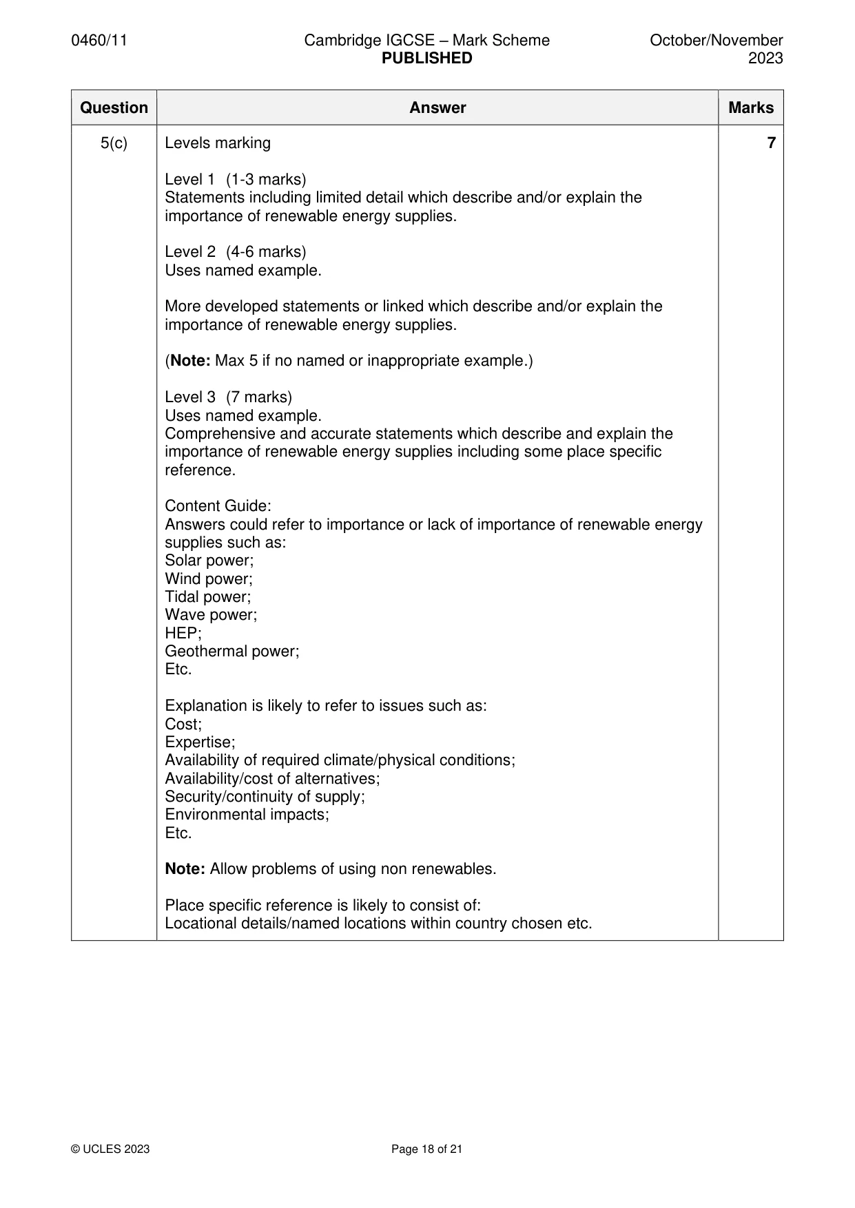Mark scheme, page 18 of 21