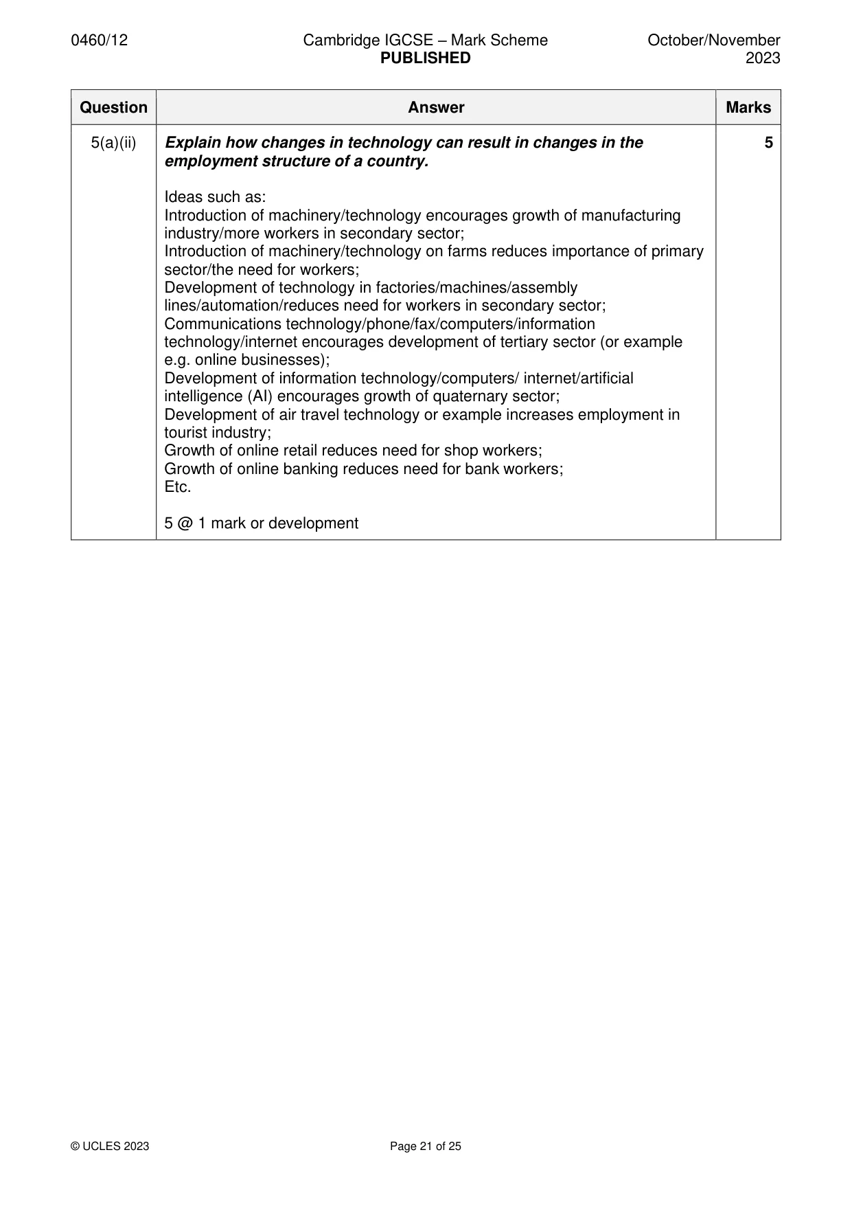 Mark scheme, page 21 of 25