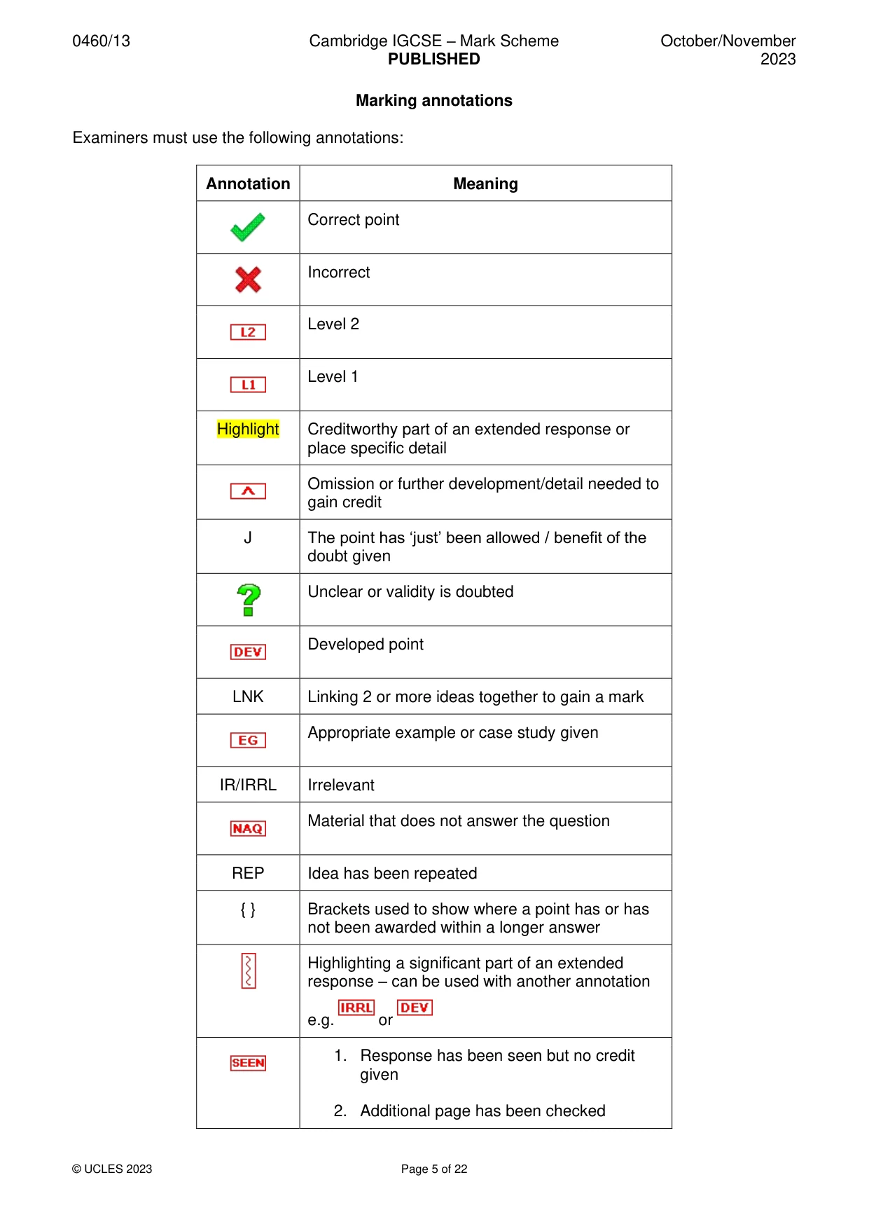 Mark scheme, page 5 of 22