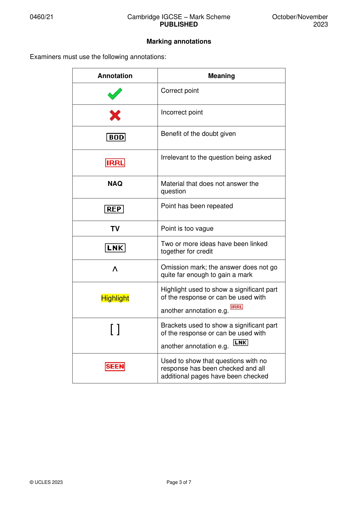 Mark scheme, page 3 of 7