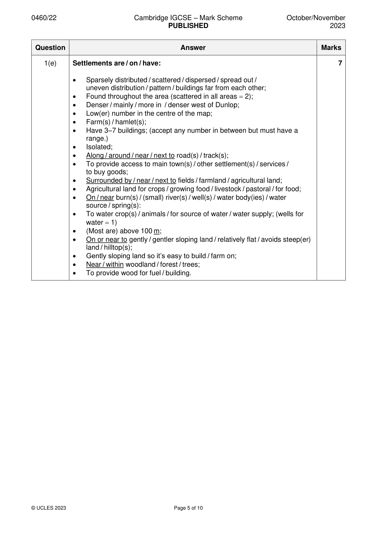 Mark scheme, page 5 of 10