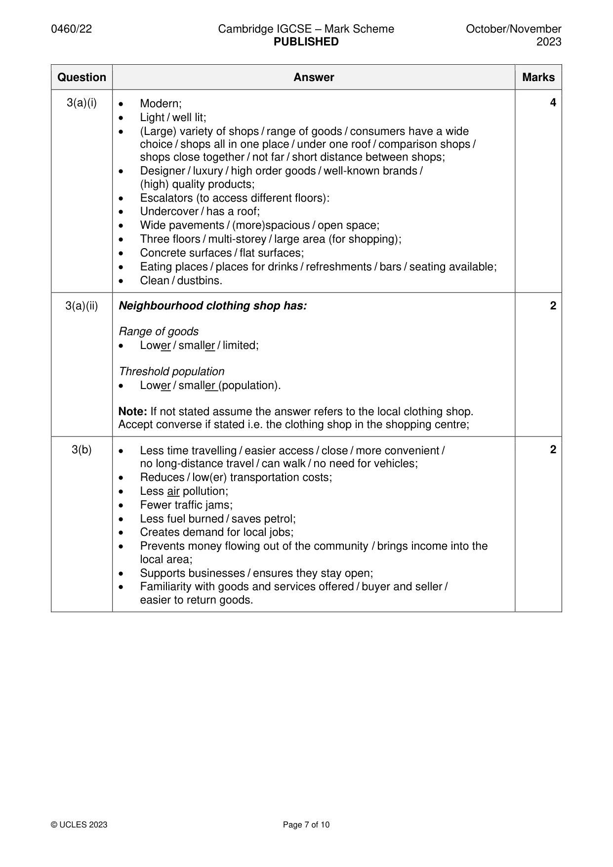 Mark scheme, page 7 of 10