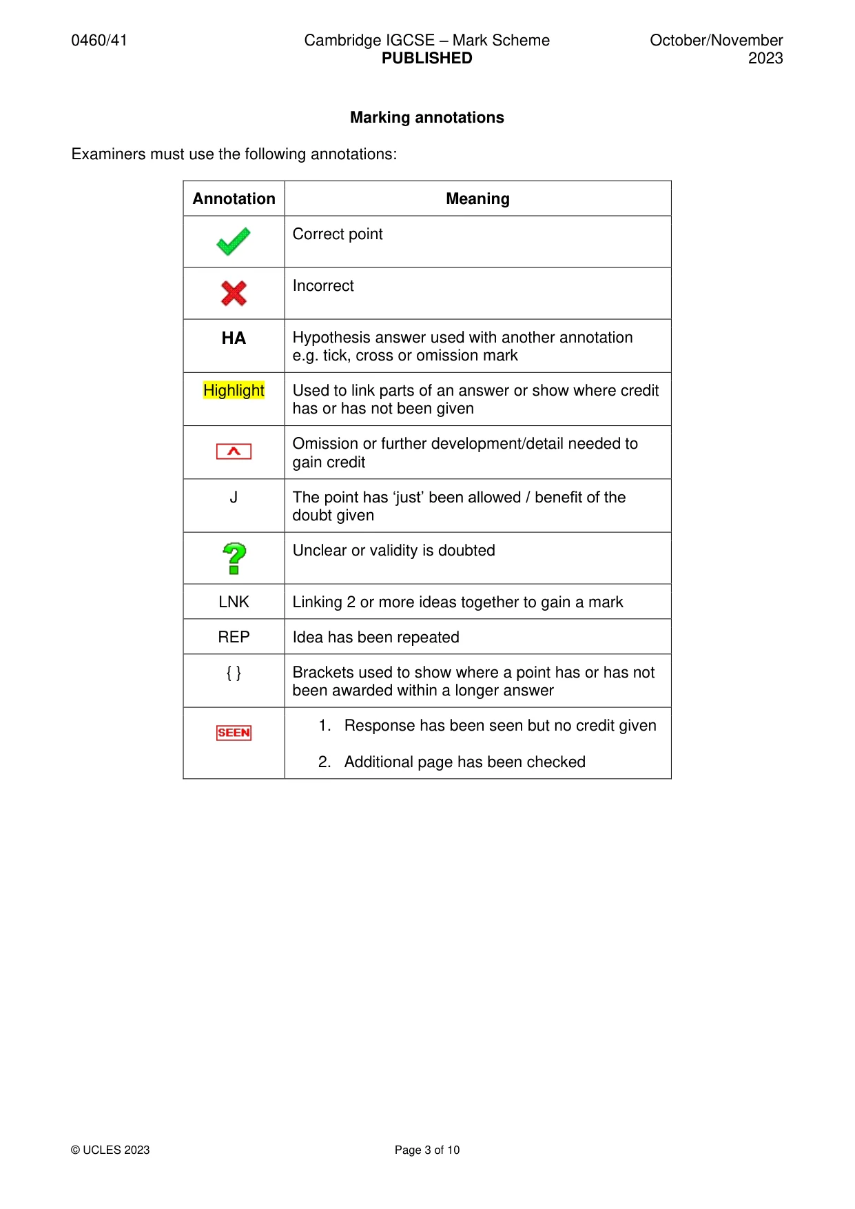 Mark scheme, page 3 of 10