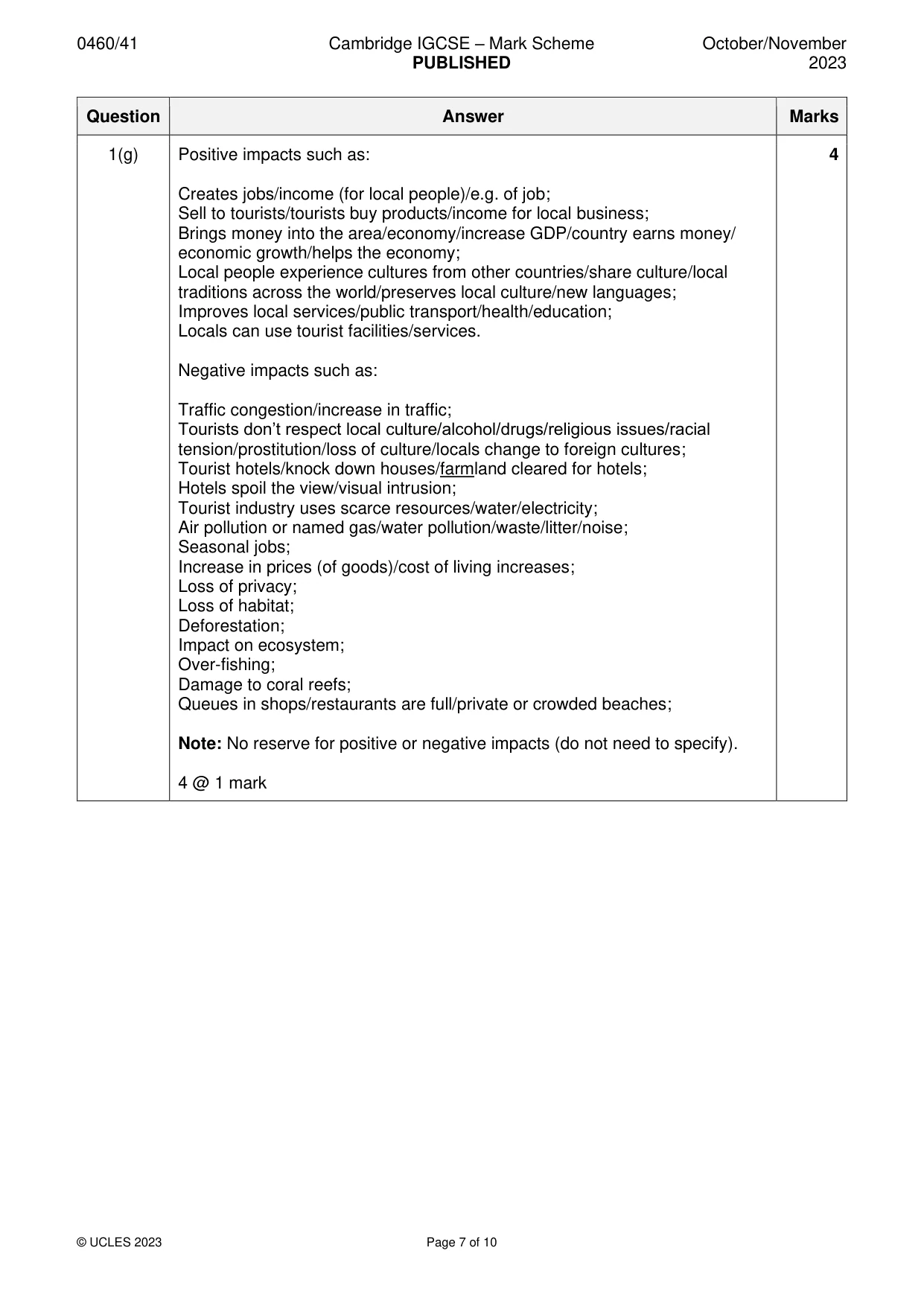 Mark scheme, page 7 of 10