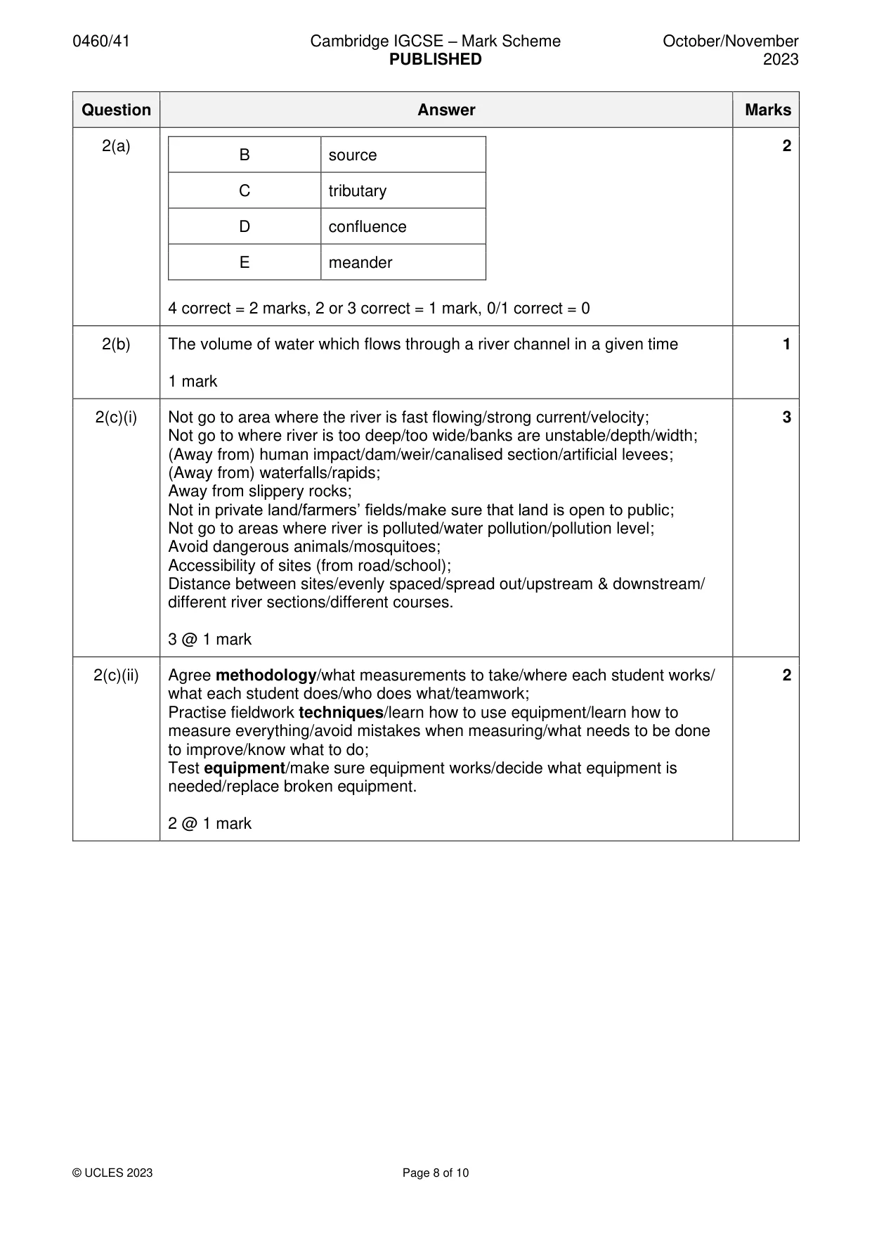 Mark scheme, page 8 of 10