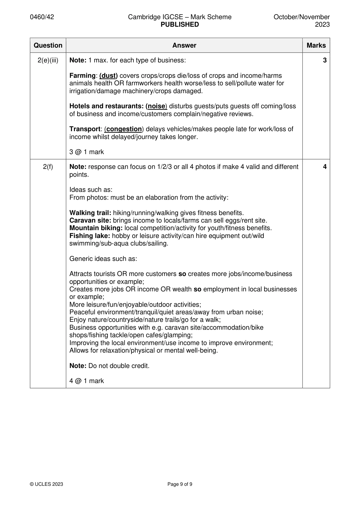 Mark scheme, page 9 of 9