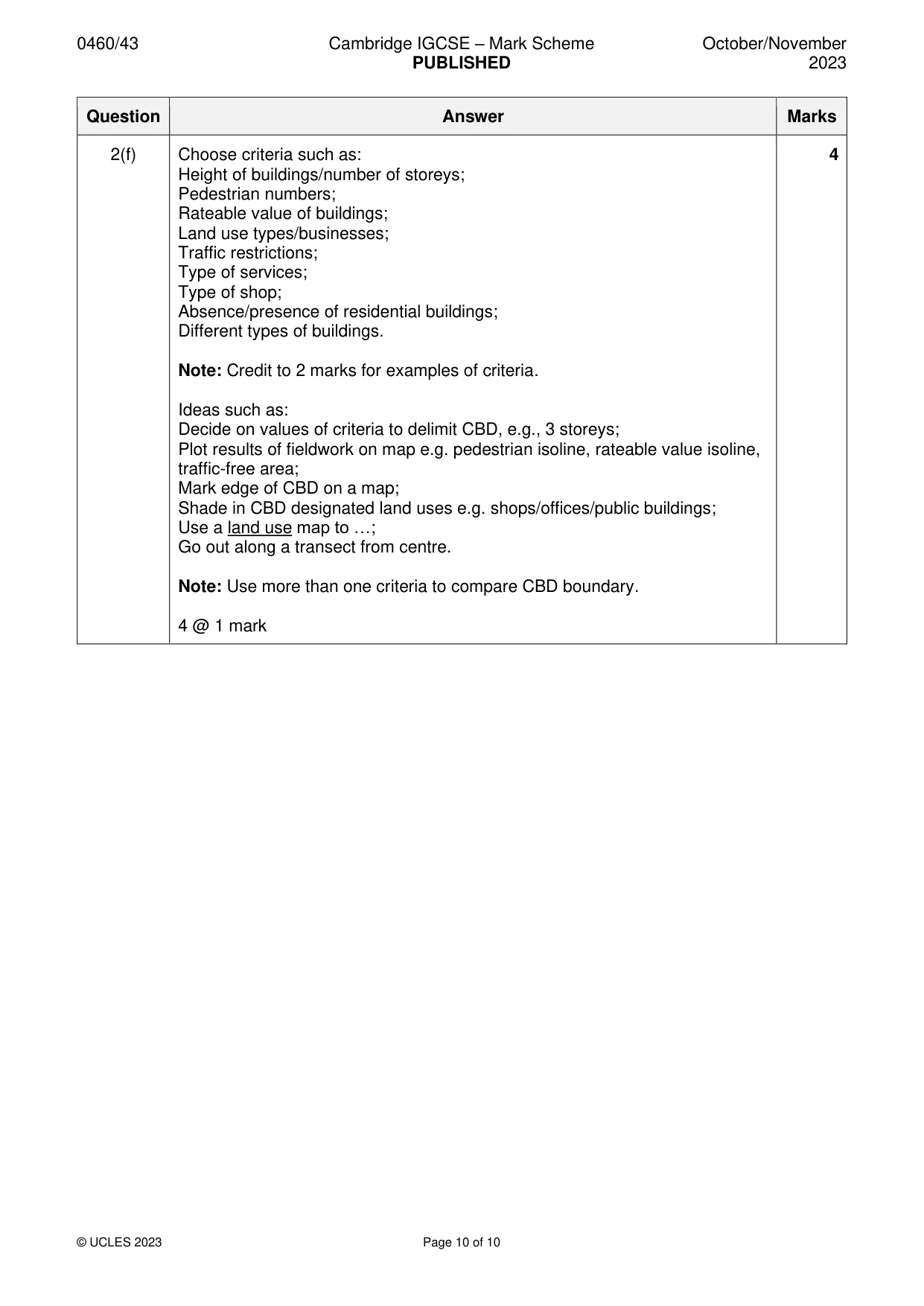 Mark scheme, page 10 of 10