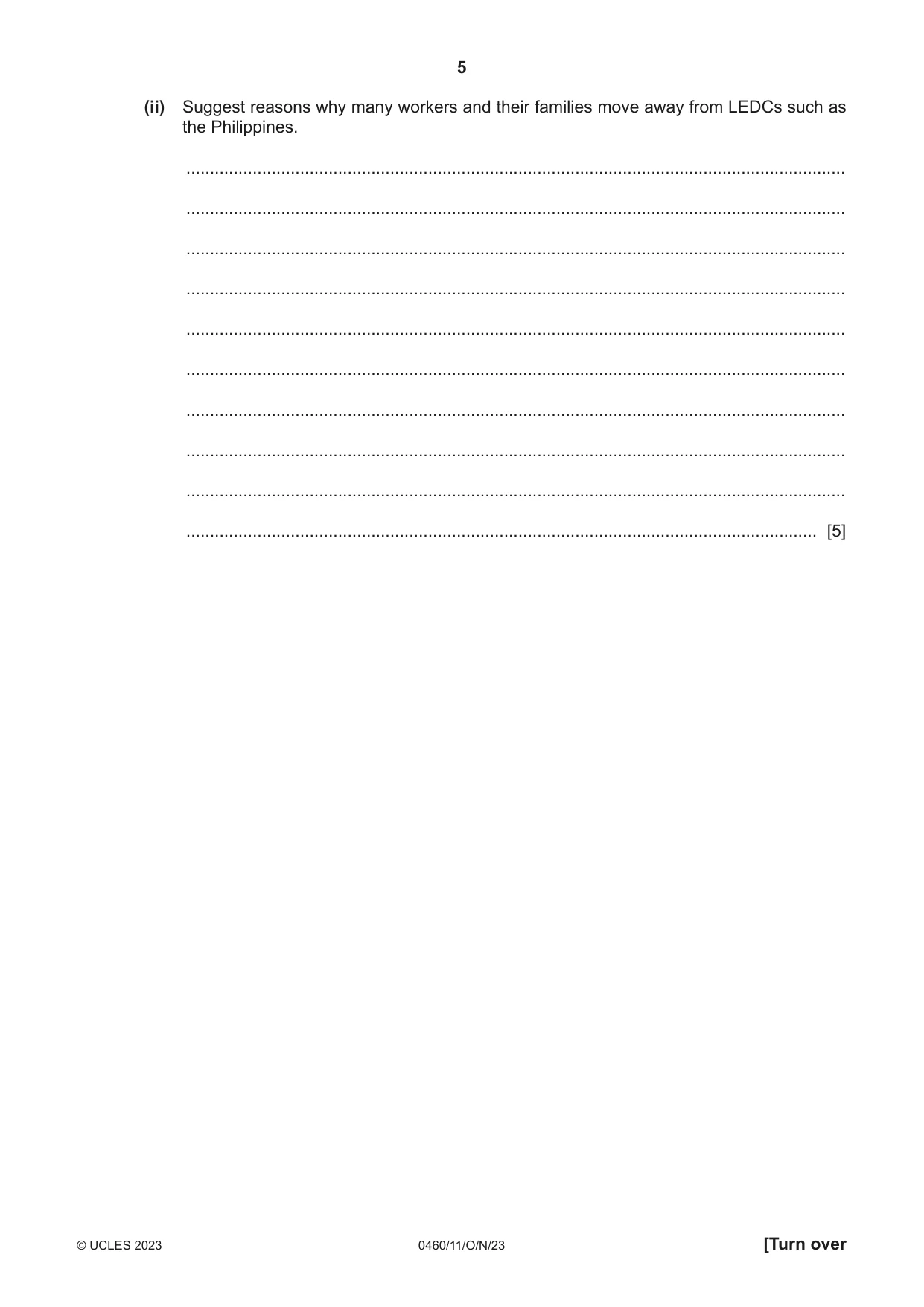 Cambridge IGCSE Geography 0460 2023 Oct/Nov Paper 1 · Variant 1 question paper, page 5 of 28