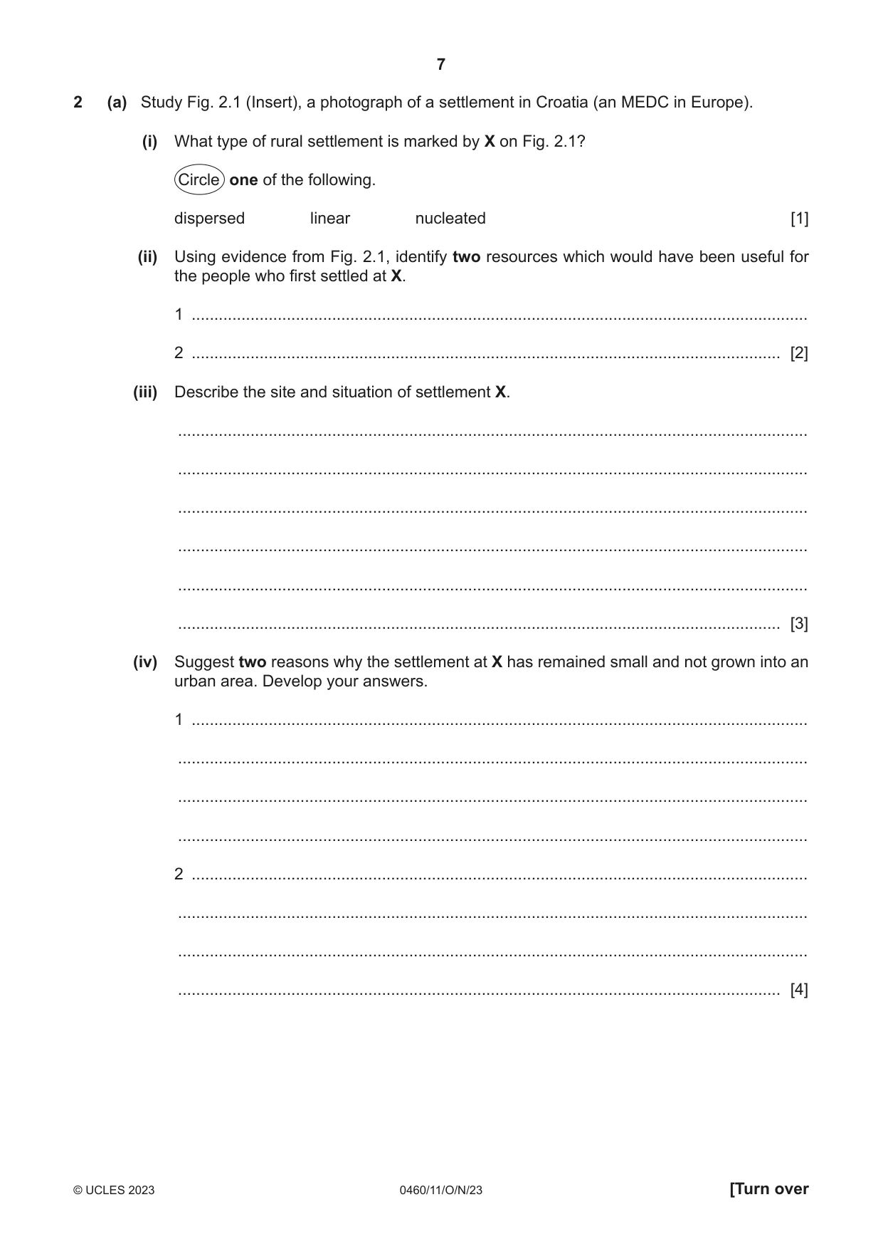 Cambridge IGCSE Geography 0460 2023 Oct/Nov Paper 1 · Variant 1 question paper, page 7 of 28