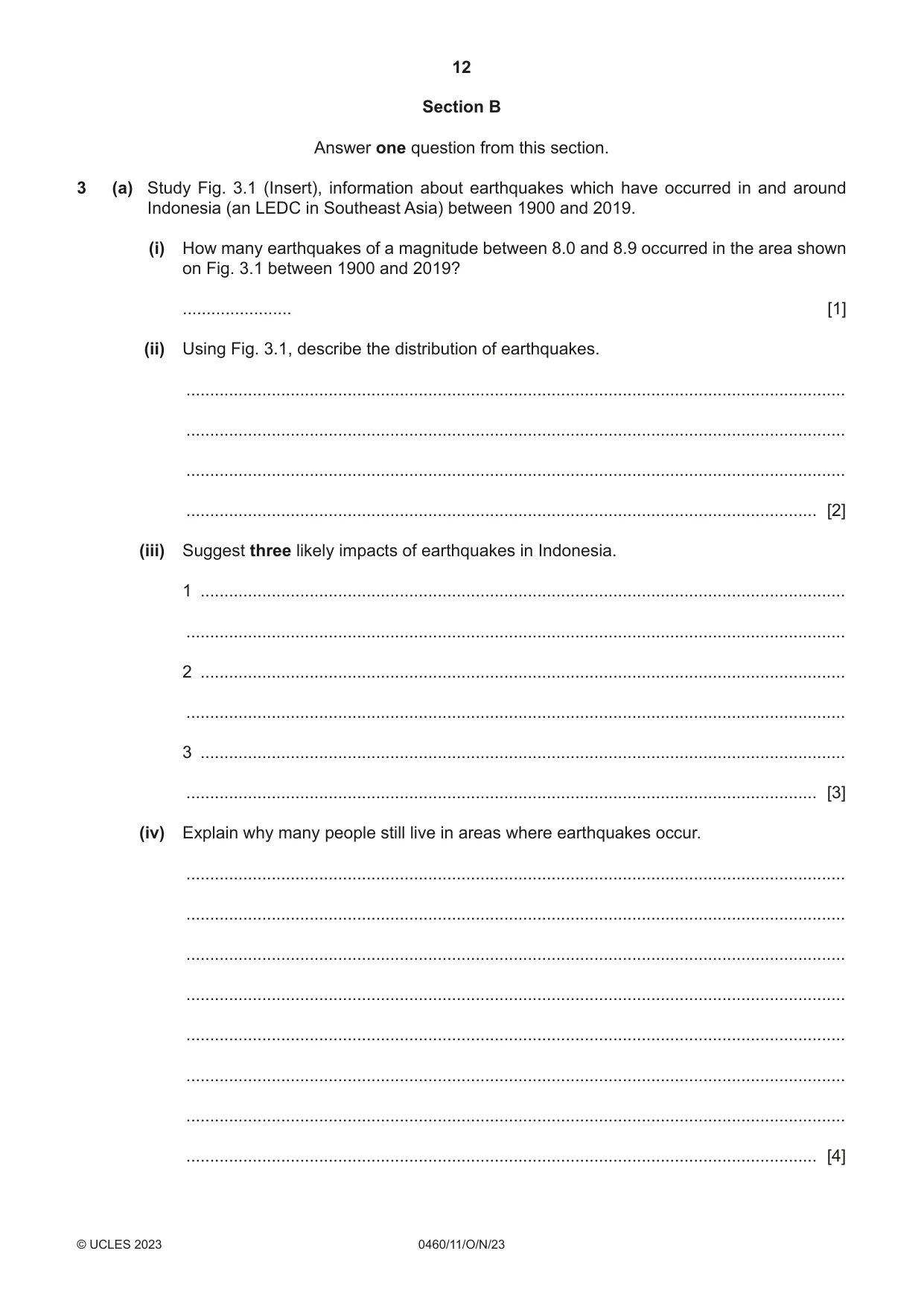 Cambridge IGCSE Geography 0460 2023 Oct/Nov Paper 1 · Variant 1 question paper, page 12 of 28