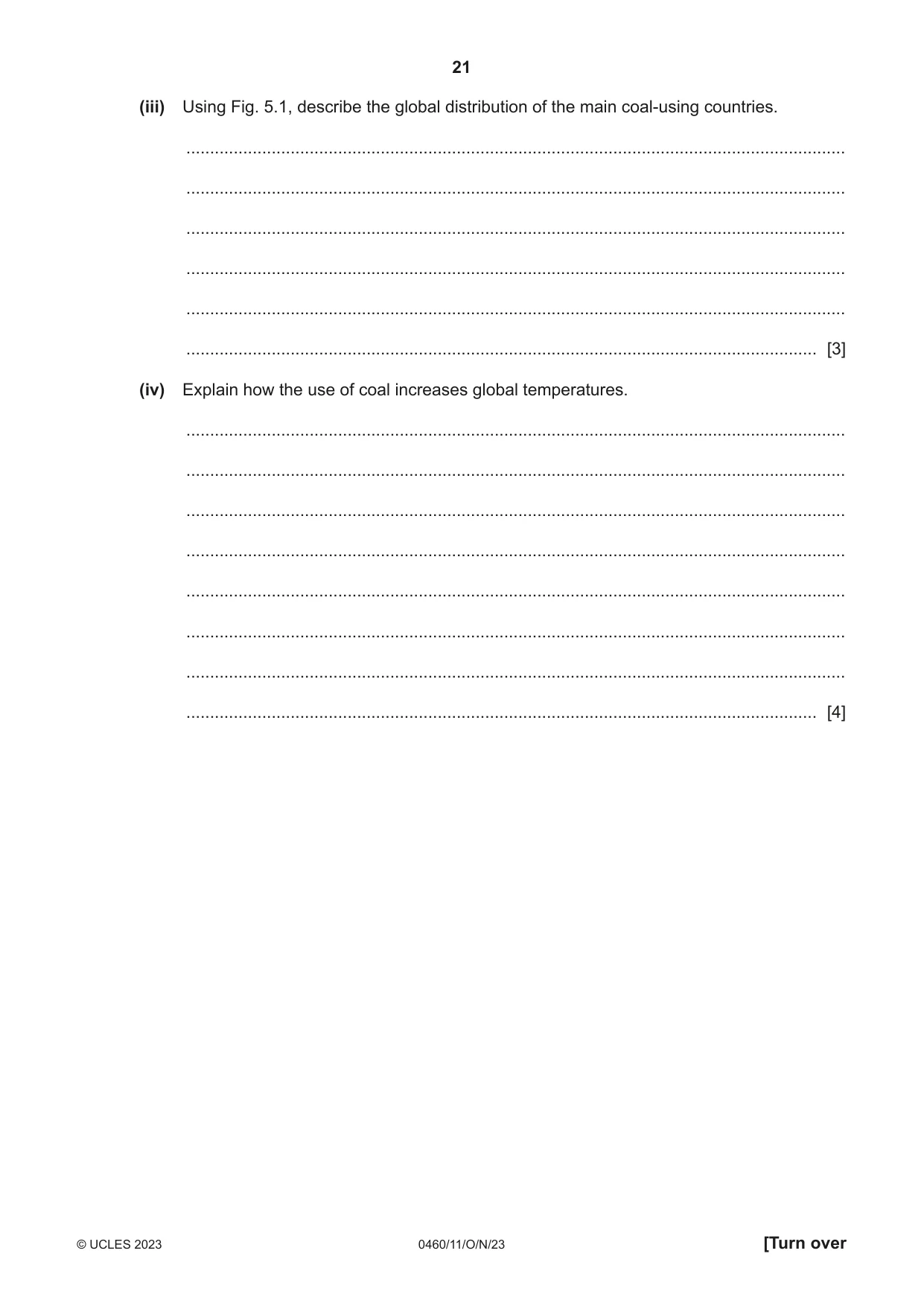 Cambridge IGCSE Geography 0460 2023 Oct/Nov Paper 1 · Variant 1 question paper, page 21 of 28