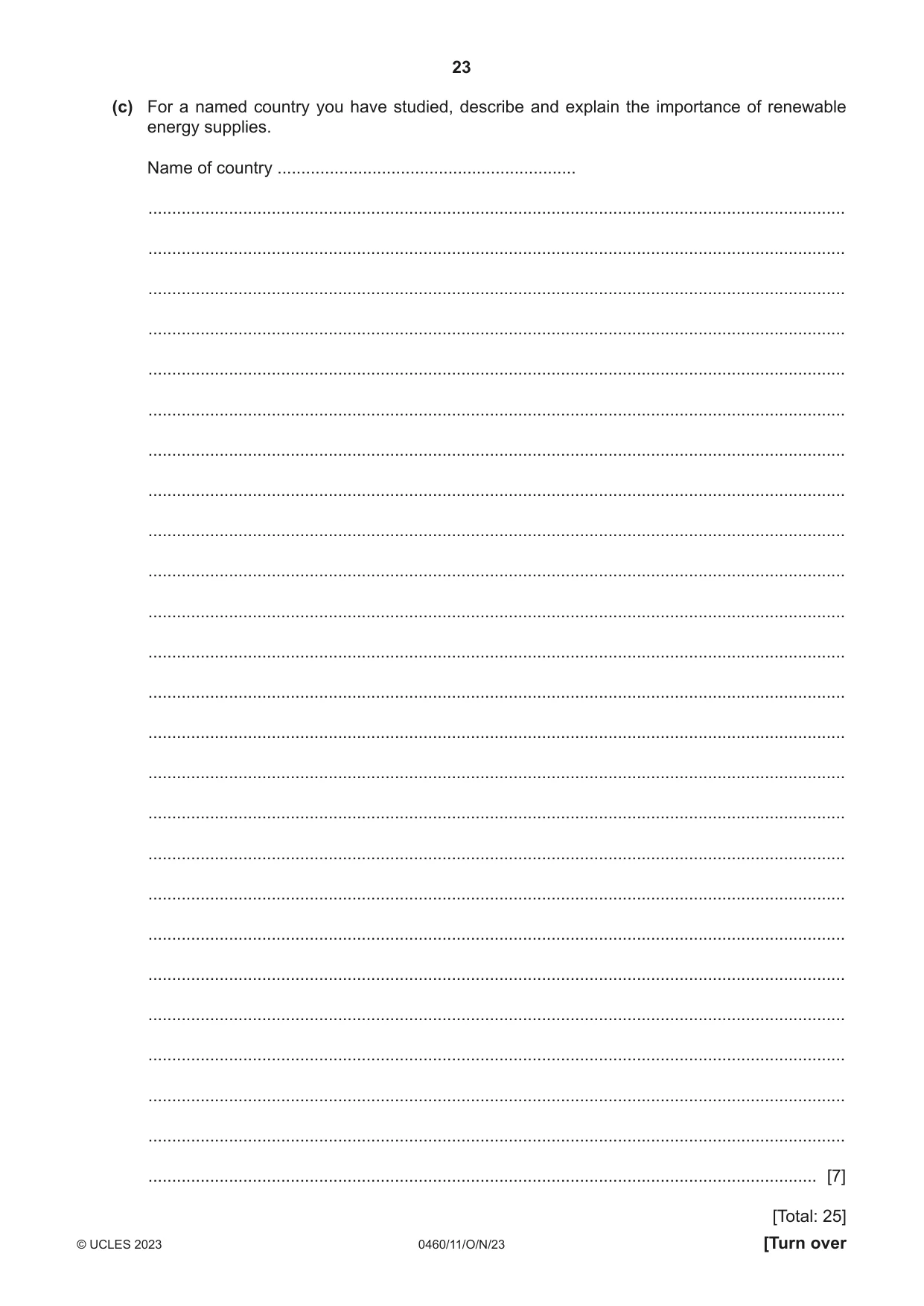 Cambridge IGCSE Geography 0460 2023 Oct/Nov Paper 1 · Variant 1 question paper, page 23 of 28