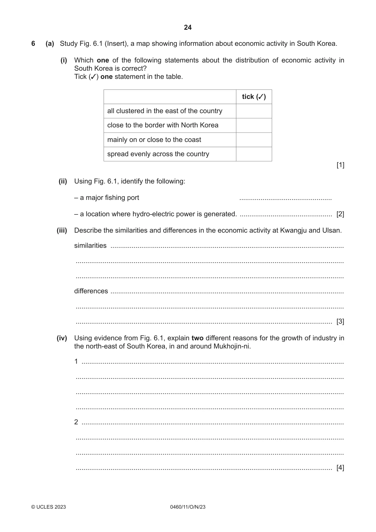 Cambridge IGCSE Geography 0460 2023 Oct/Nov Paper 1 · Variant 1 question paper, page 24 of 28