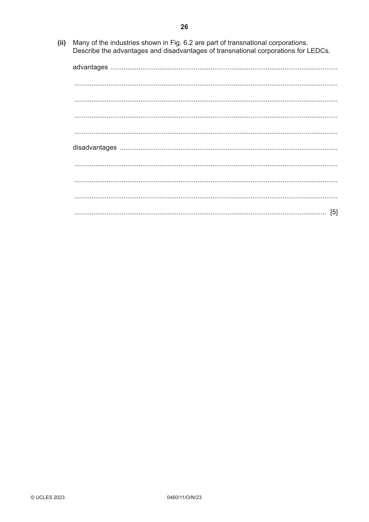 Cambridge IGCSE Geography 0460 2023 Oct/Nov Paper 1 · Variant 1 question paper, page 26 of 28