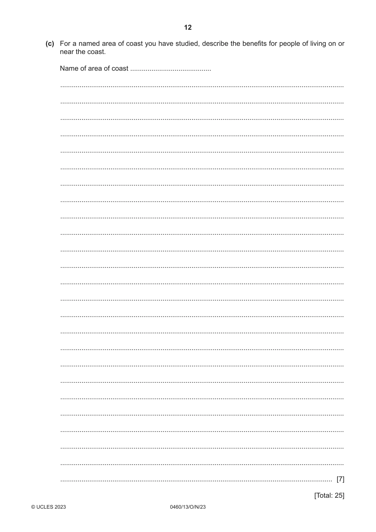 Cambridge IGCSE Geography 0460 2023 Oct/Nov Paper 1 · Variant 3 question paper, page 12 of 32