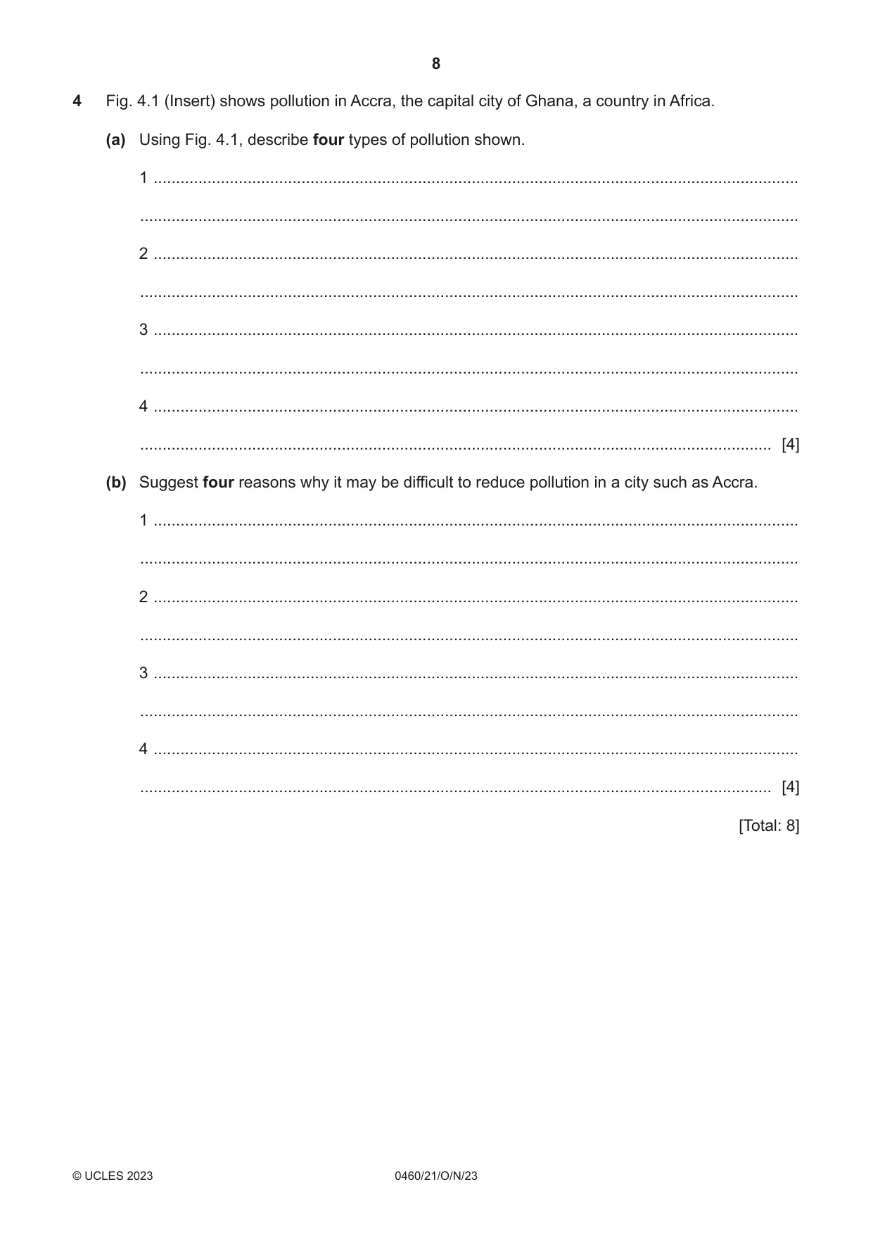 Cambridge IGCSE Geography 0460 2023 Oct/Nov Paper 2 · Variant 1 question paper, page 8 of 16