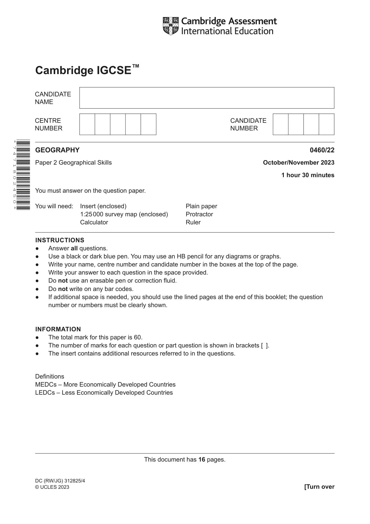 Cambridge IGCSE Geography 0460 2023 Oct/Nov Paper 2 · Variant 2 question paper, page 1 of 16