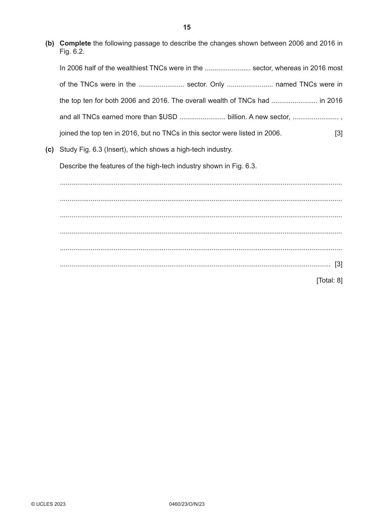 Cambridge IGCSE Geography 0460 2023 Oct/Nov Paper 2 · Variant 3 question paper, page 15 of 16