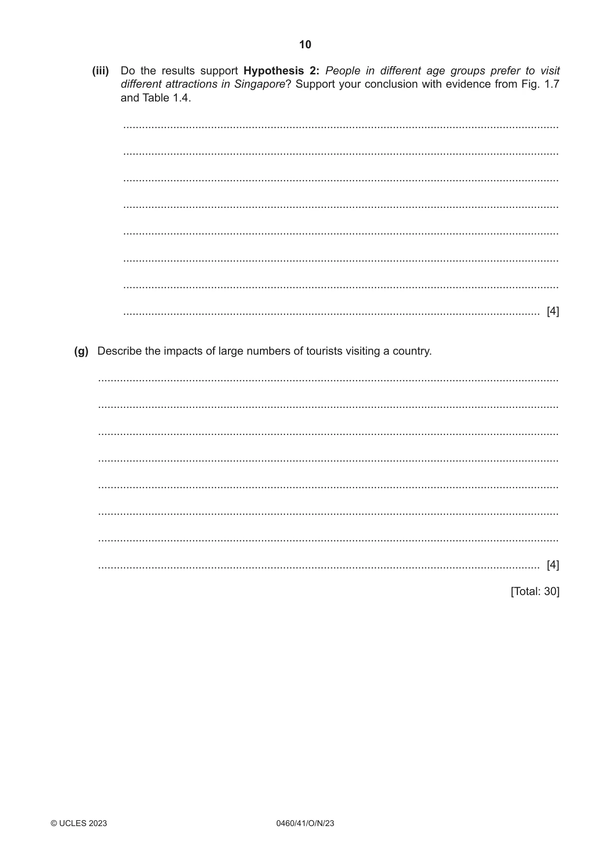 Cambridge IGCSE Geography 0460 2023 Oct/Nov Paper 4 · Variant 1 question paper, page 10 of 20