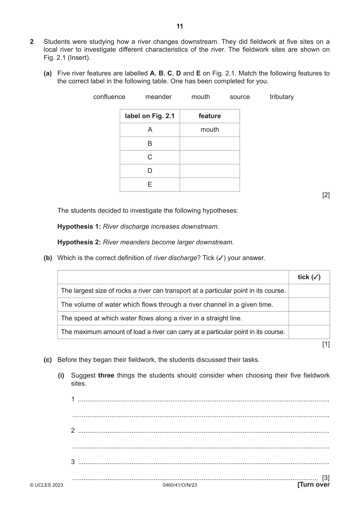 Cambridge IGCSE Geography 0460 2023 Oct/Nov Paper 4 · Variant 1 question paper, page 11 of 20