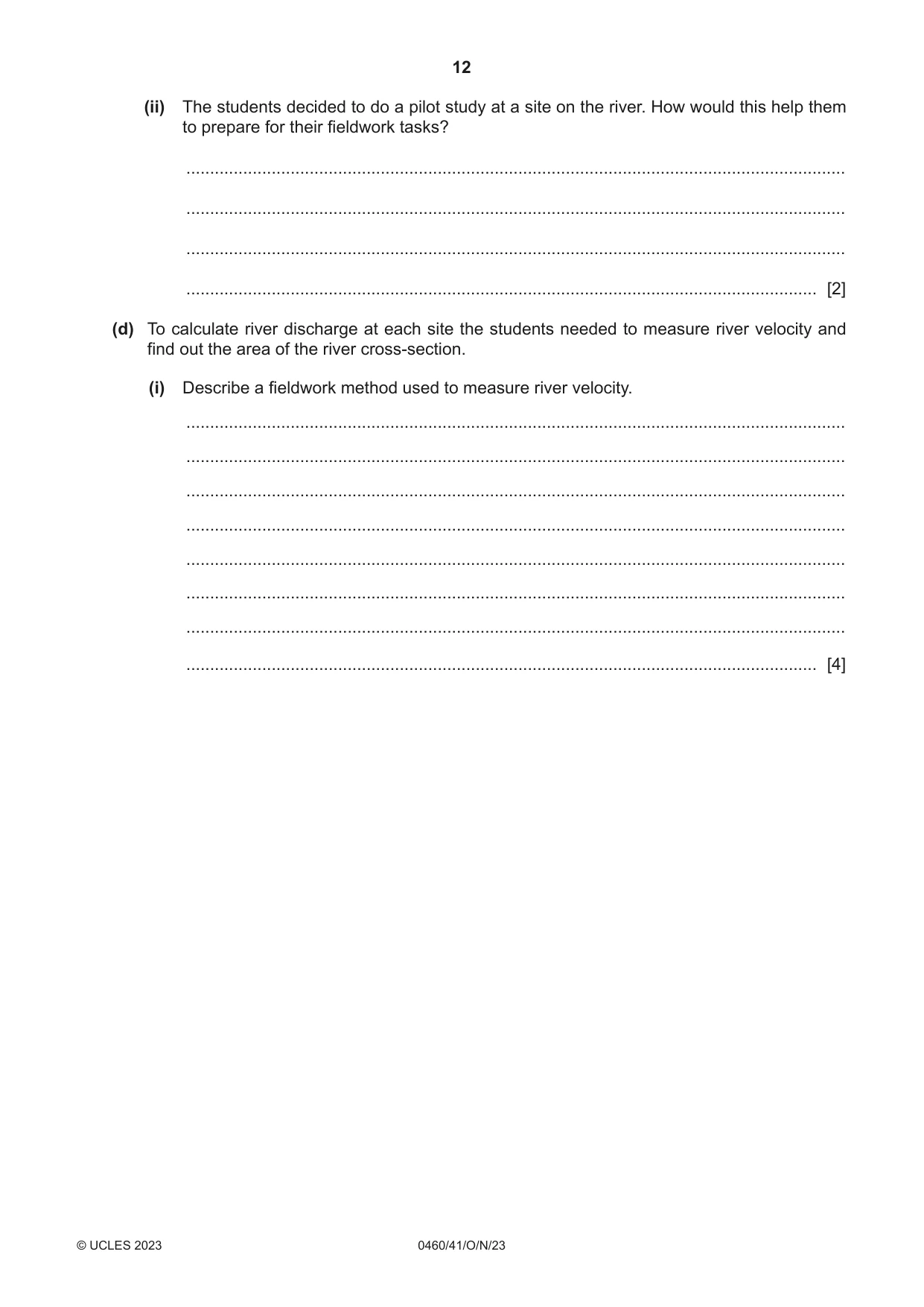 Cambridge IGCSE Geography 0460 2023 Oct/Nov Paper 4 · Variant 1 question paper, page 12 of 20