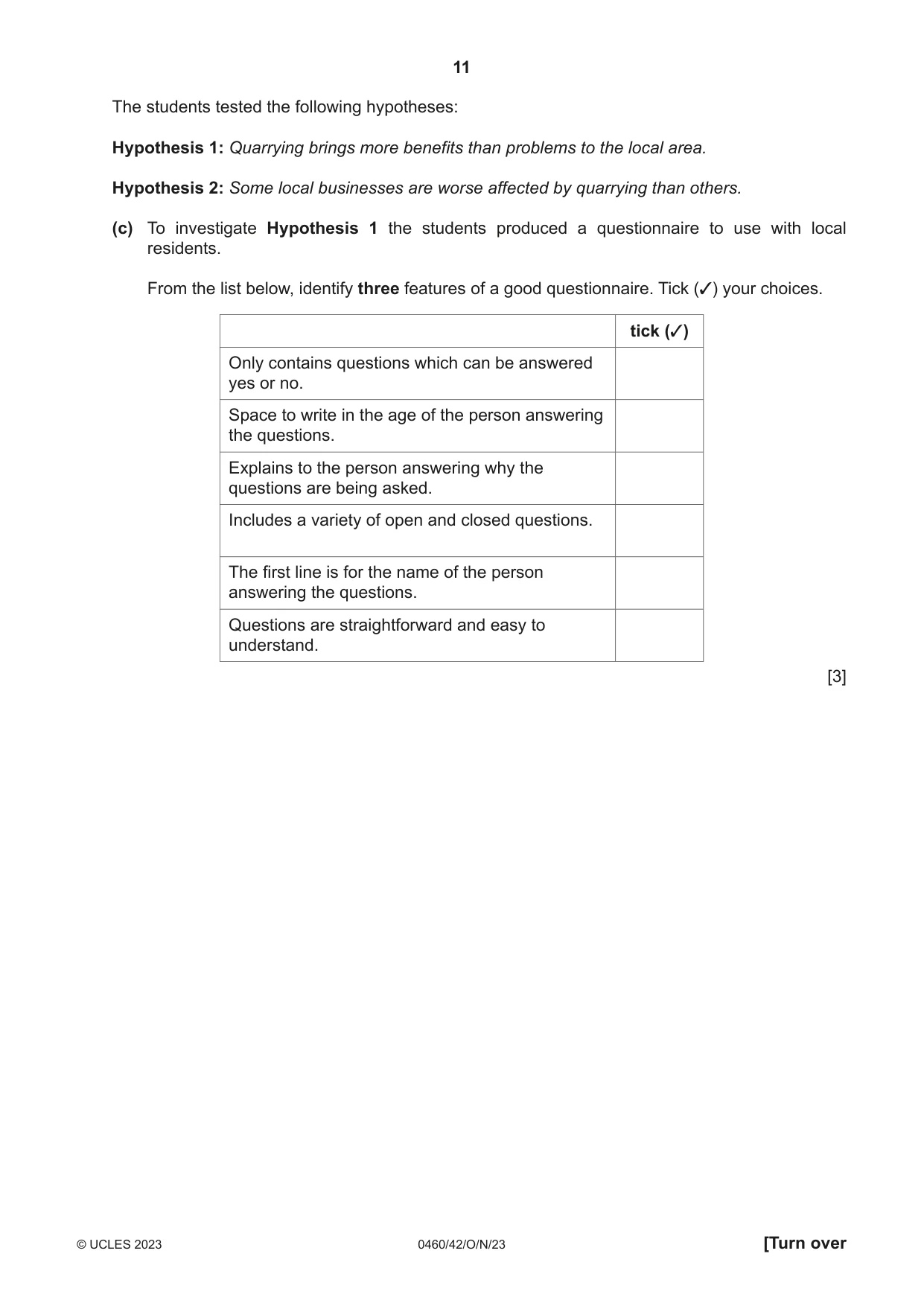 Cambridge IGCSE Geography 0460 2023 Oct/Nov Paper 4 · Variant 2 question paper, page 11 of 20