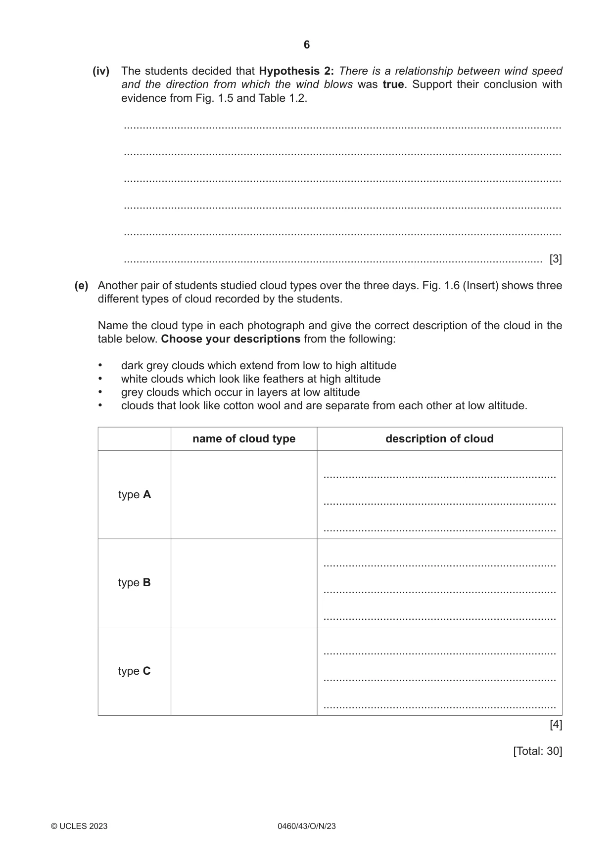 Cambridge IGCSE Geography 0460 2023 Oct/Nov Paper 4 · Variant 3 question paper, page 6 of 20