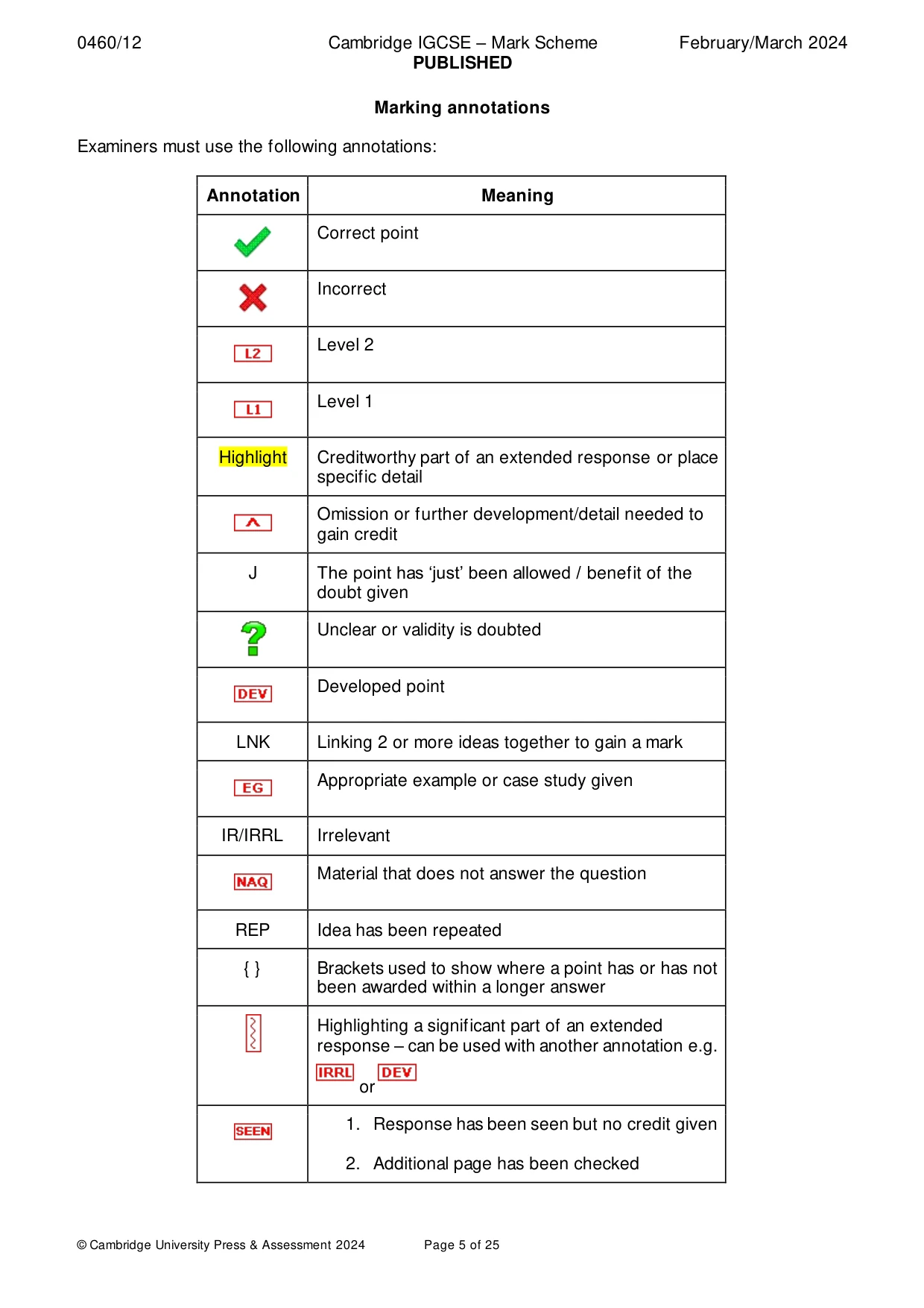 Mark scheme, page 5 of 25
