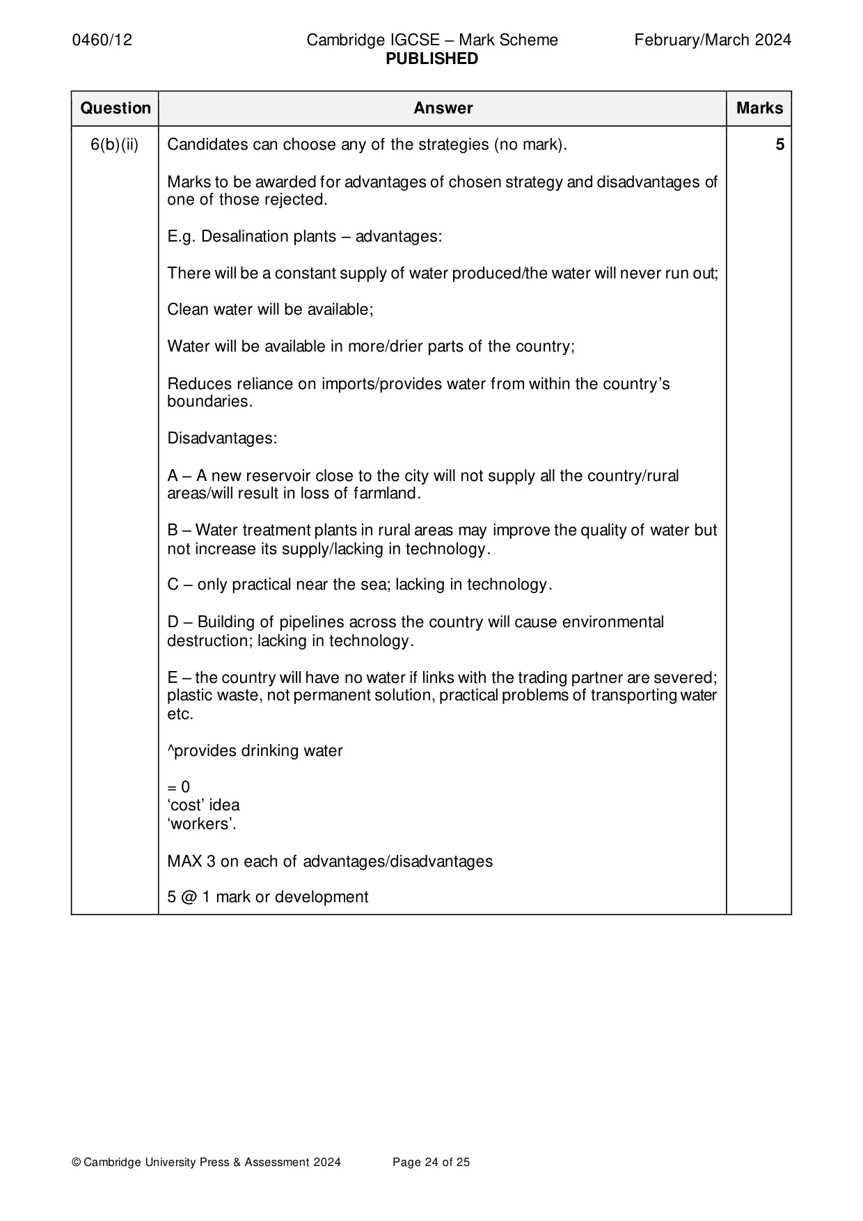 Mark scheme, page 24 of 25