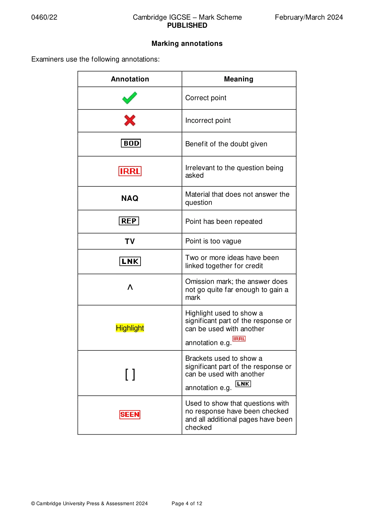 Mark scheme, page 4 of 12