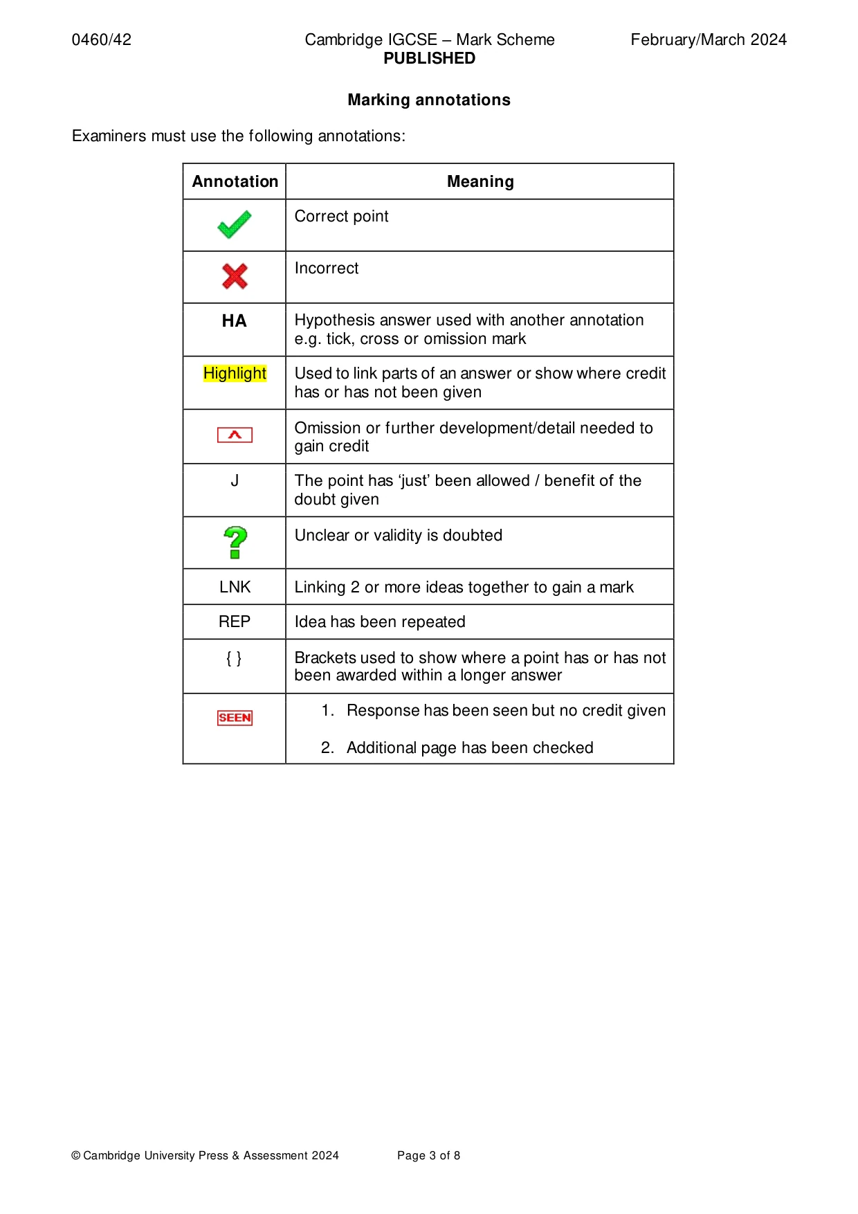 Mark scheme, page 3 of 8