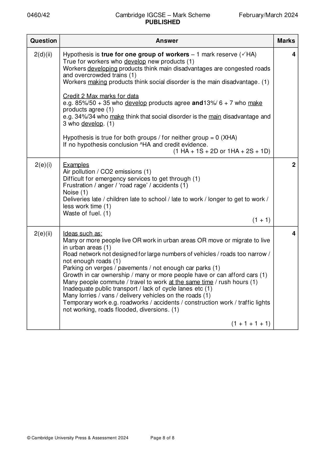 Mark scheme, page 8 of 8